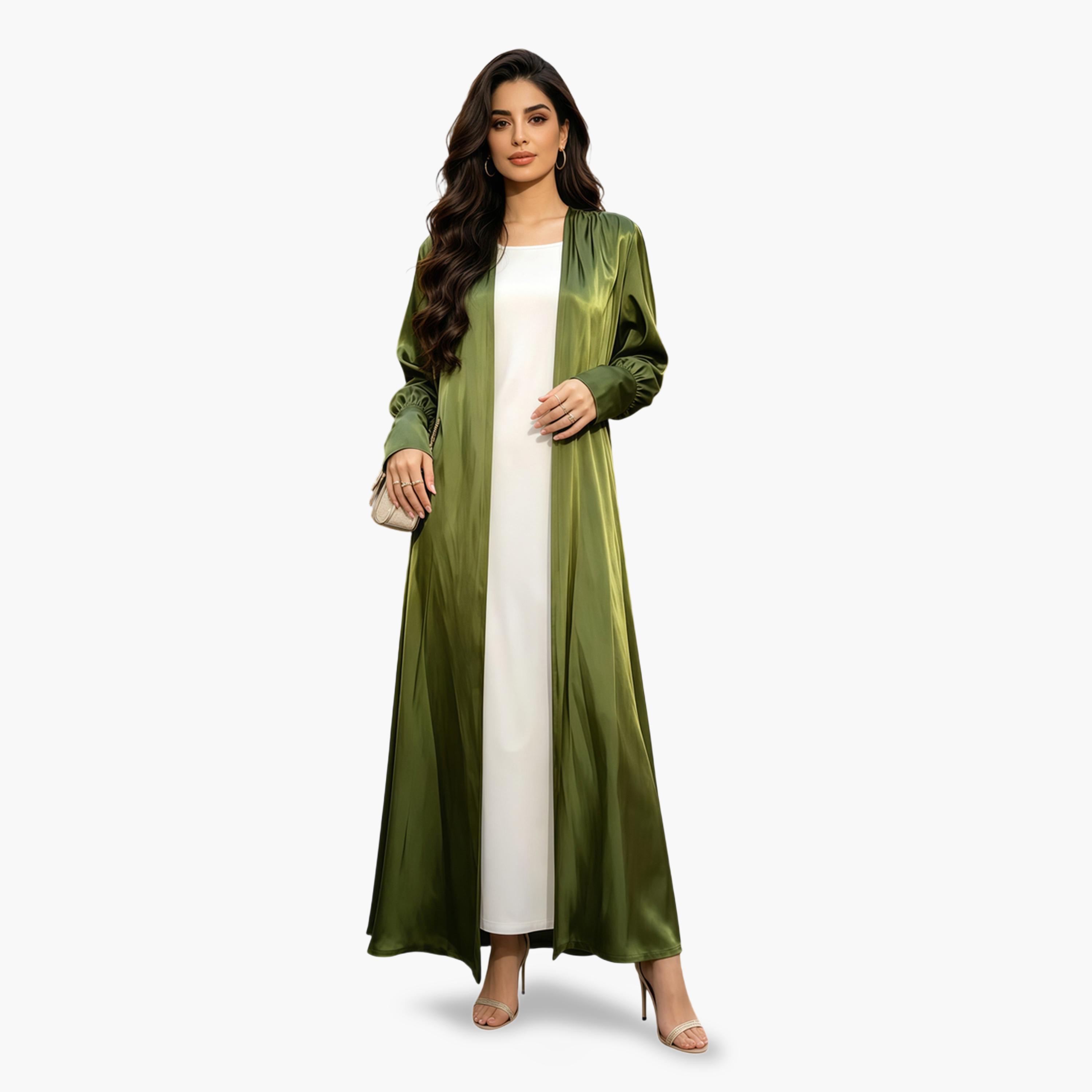 Take Two Green Plain Bishop Sleeves Abaya-women-arabicclothing-abayas-image-2