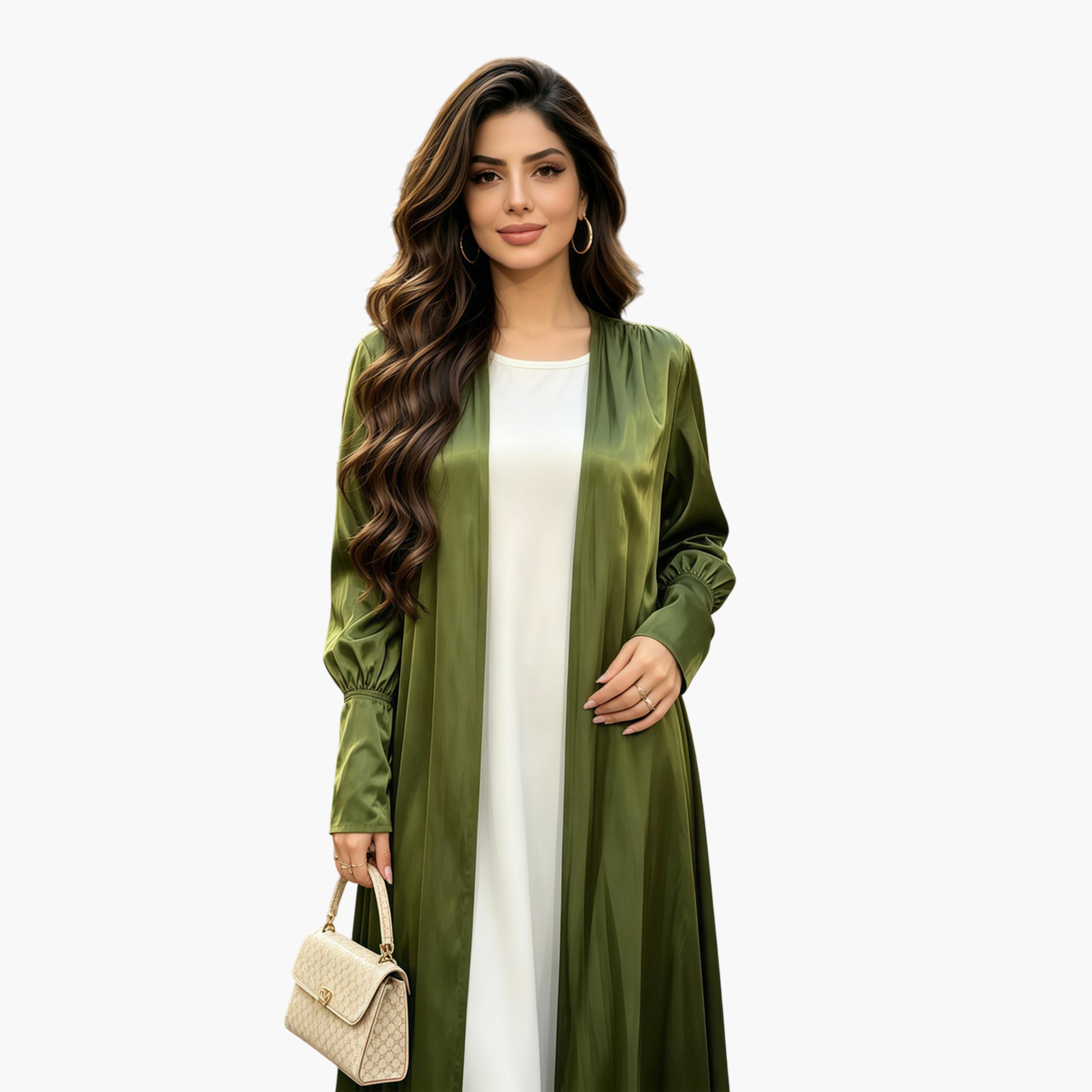 Take Two Green Plain Bishop Sleeves Abaya-women-arabicclothing-abayas-image-3