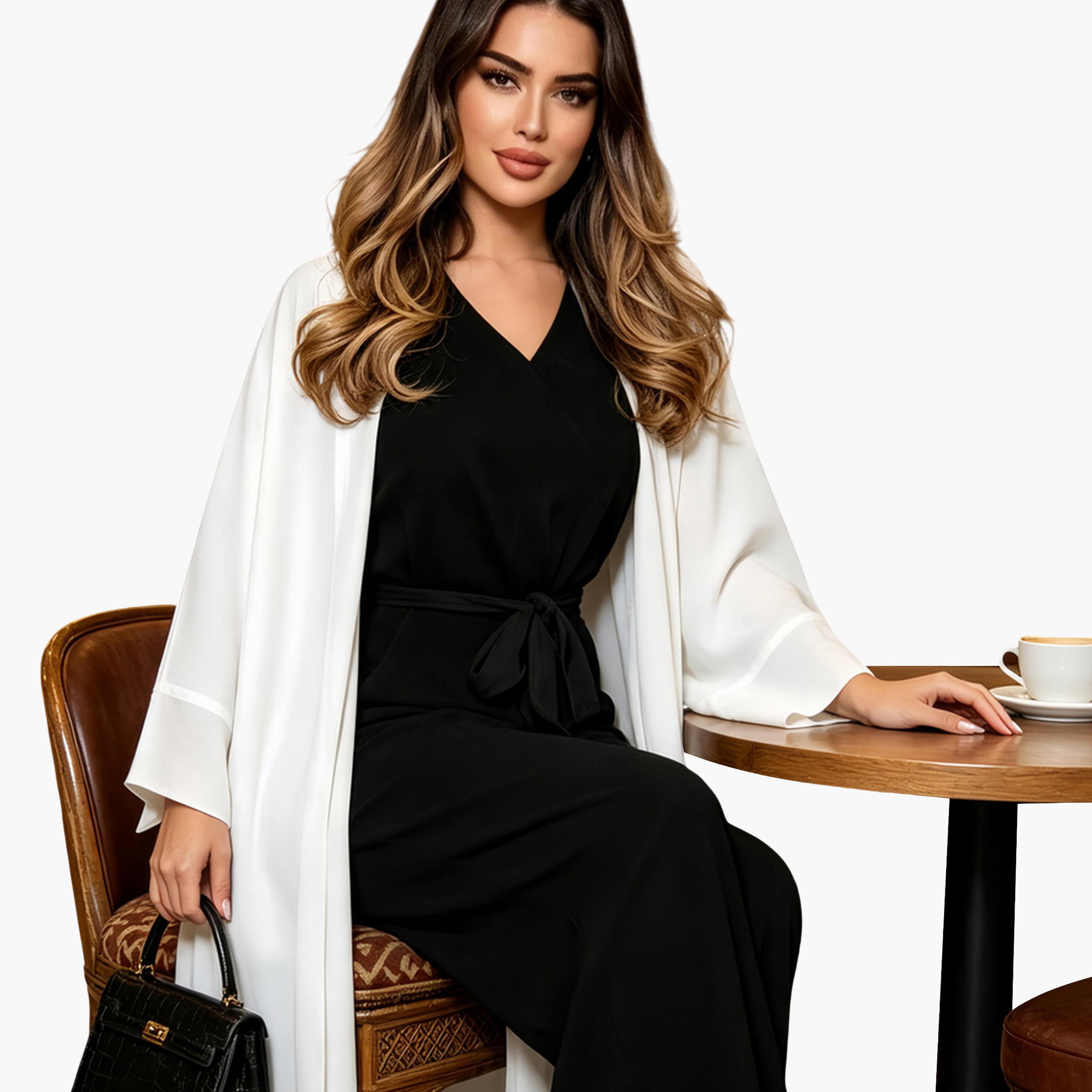 Take Two White Plain Open Front Abaya-women-arabicclothing-abayas-image-2