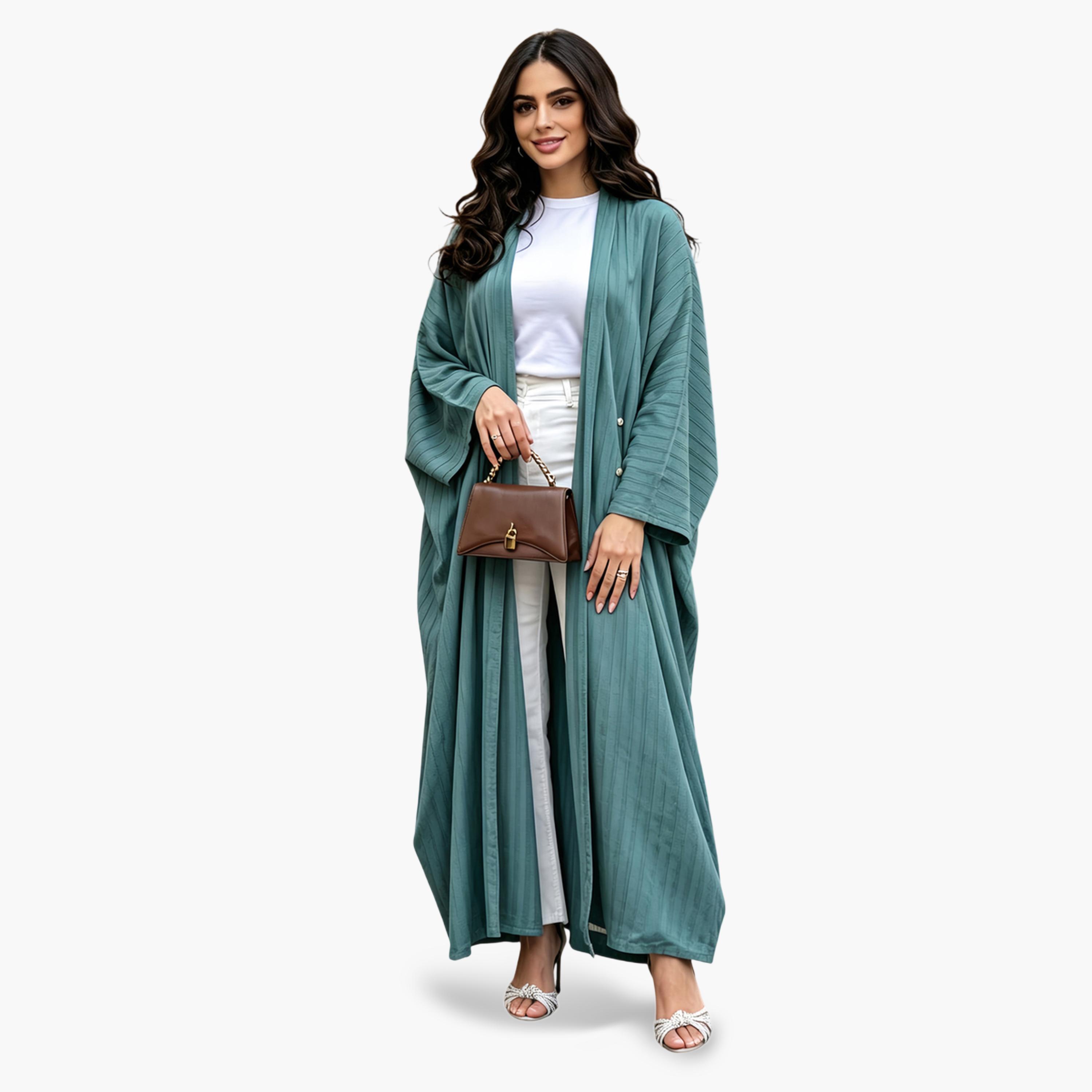 Take Two Green Plain Open Front Abaya-women-arabicclothing-abayas-image-1