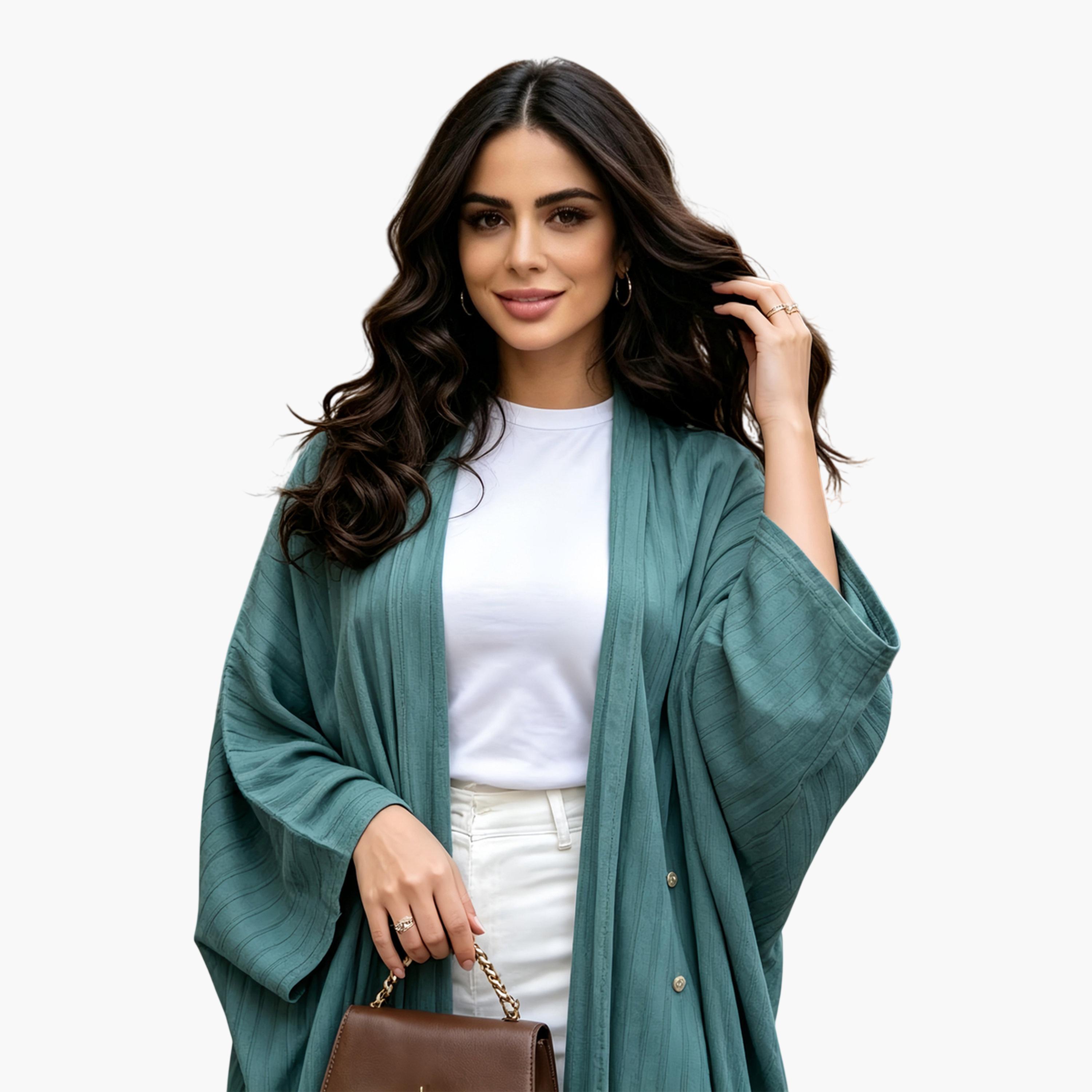 Take Two Green Plain Open Front Abaya-women-arabicclothing-abayas-image-2