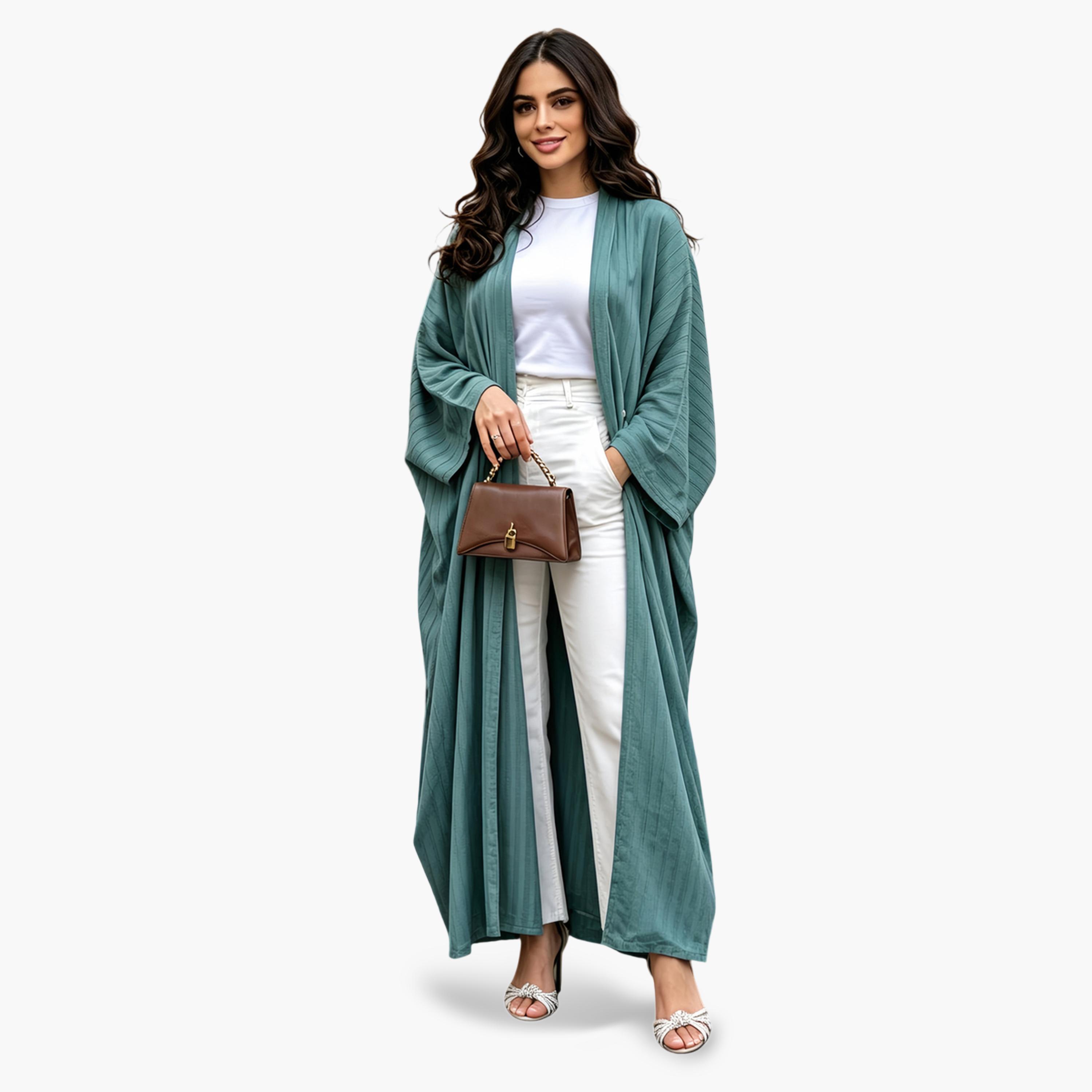 Take Two Green Plain Open Front Abaya-women-arabicclothing-abayas-image-3