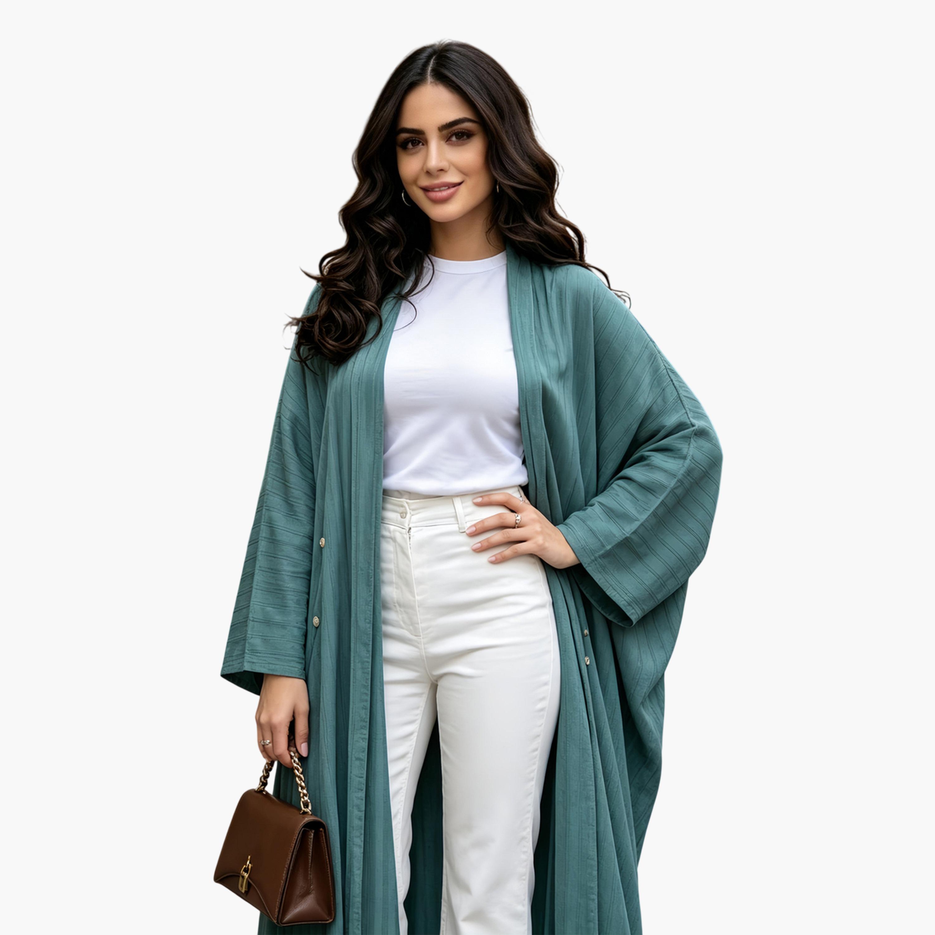 Take Two Green Plain Open Front Abaya-women-arabicclothing-abayas-image-5