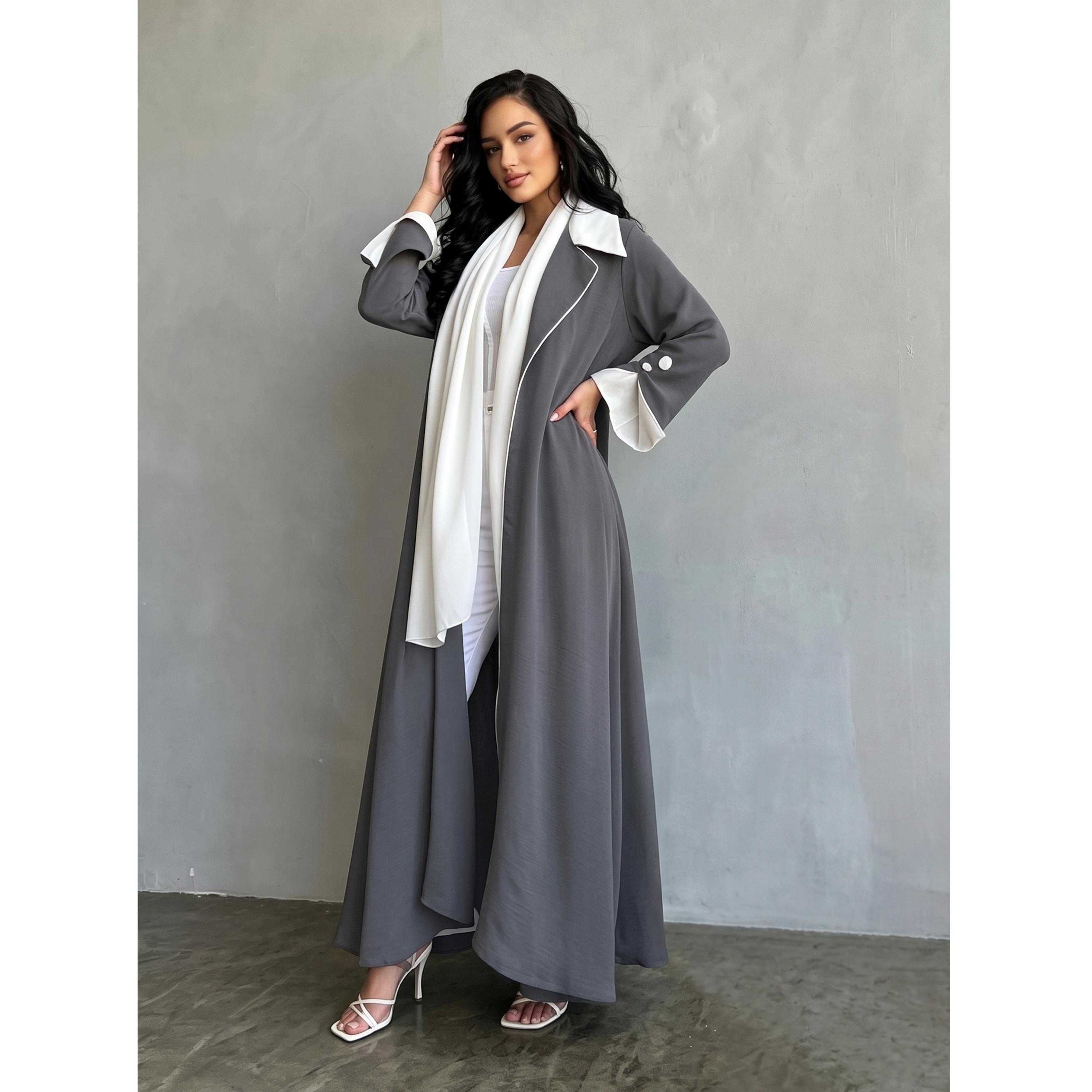 Take Two Grey Collared Abaya with Contrast Piping-women-arabicclothing-abayas-image-4