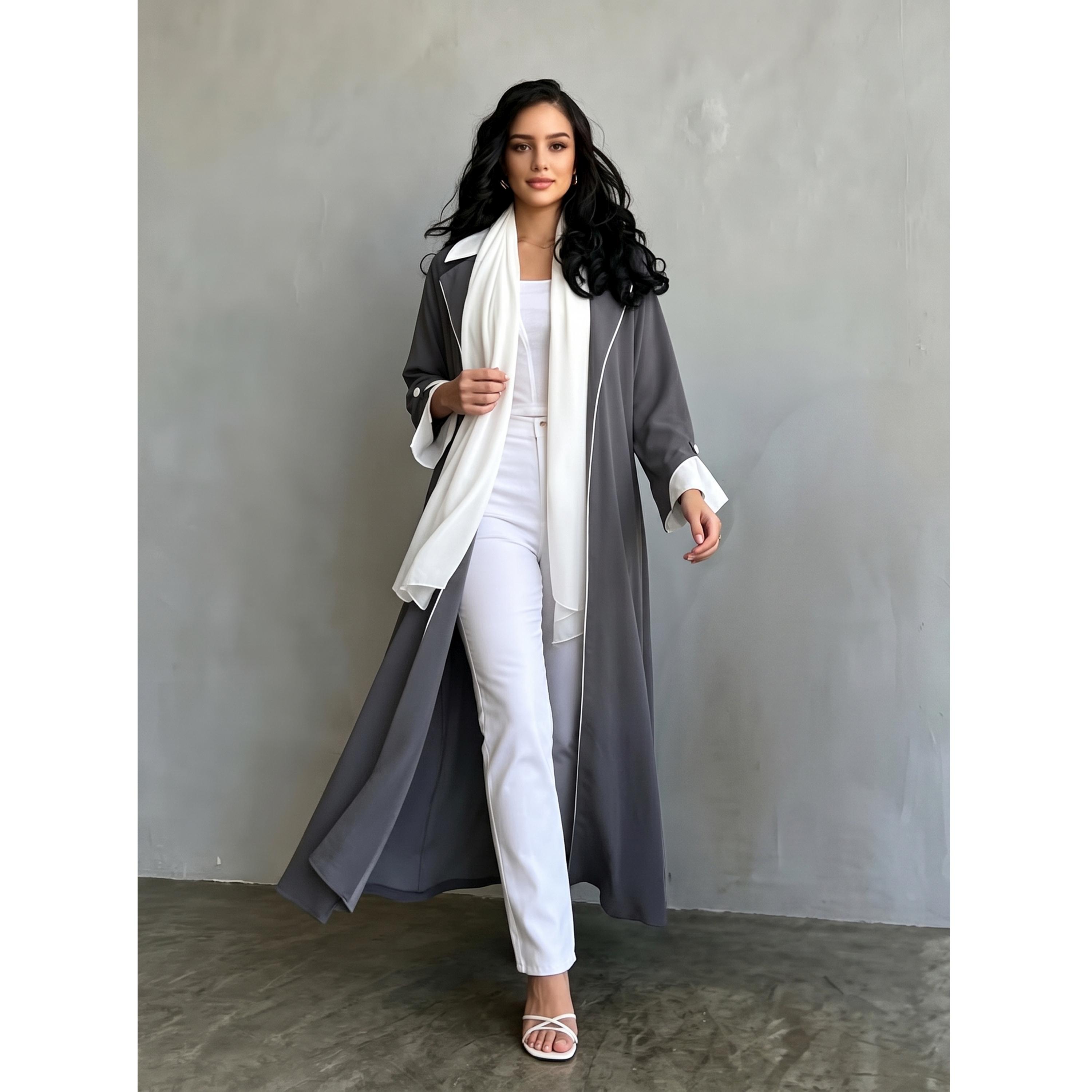 Take Two Grey Collared Abaya with Contrast Piping-women-arabicclothing-abayas-image-5