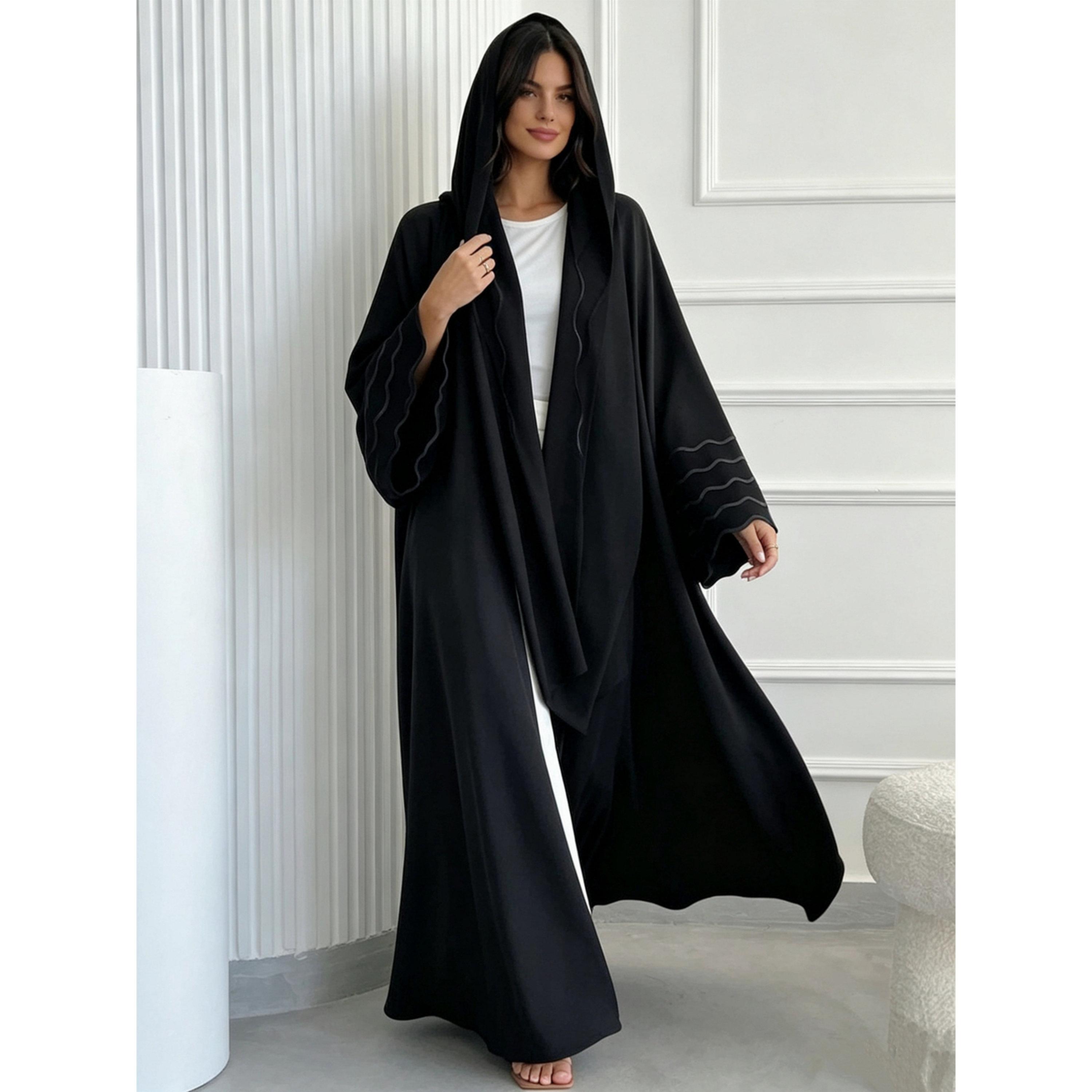 Take Two Black Abaya with Wavy Sleeve Detail-women-arabicclothing-abayas-image-1