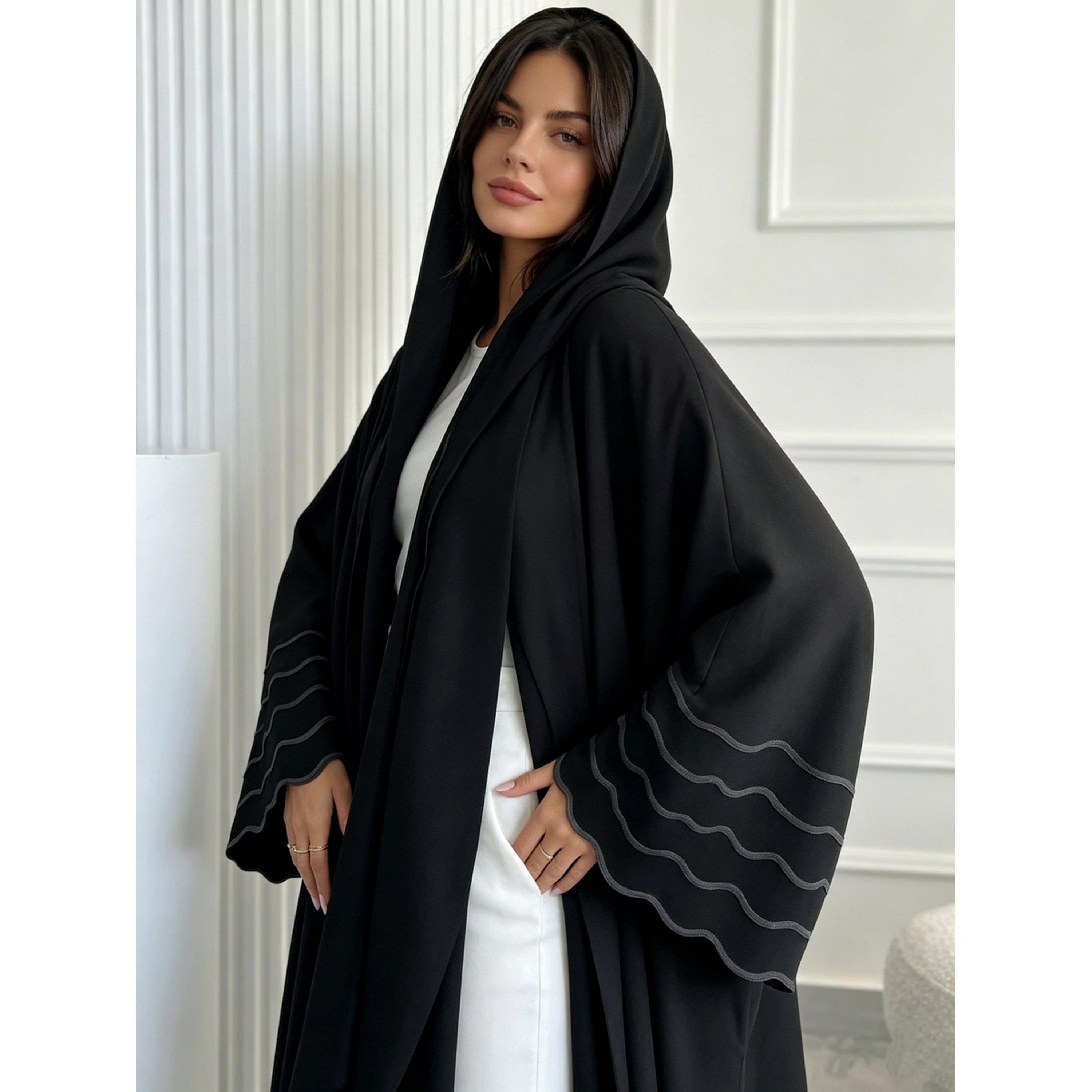 Take Two Black Abaya with Wavy Sleeve Detail-women-arabicclothing-abayas-image-2