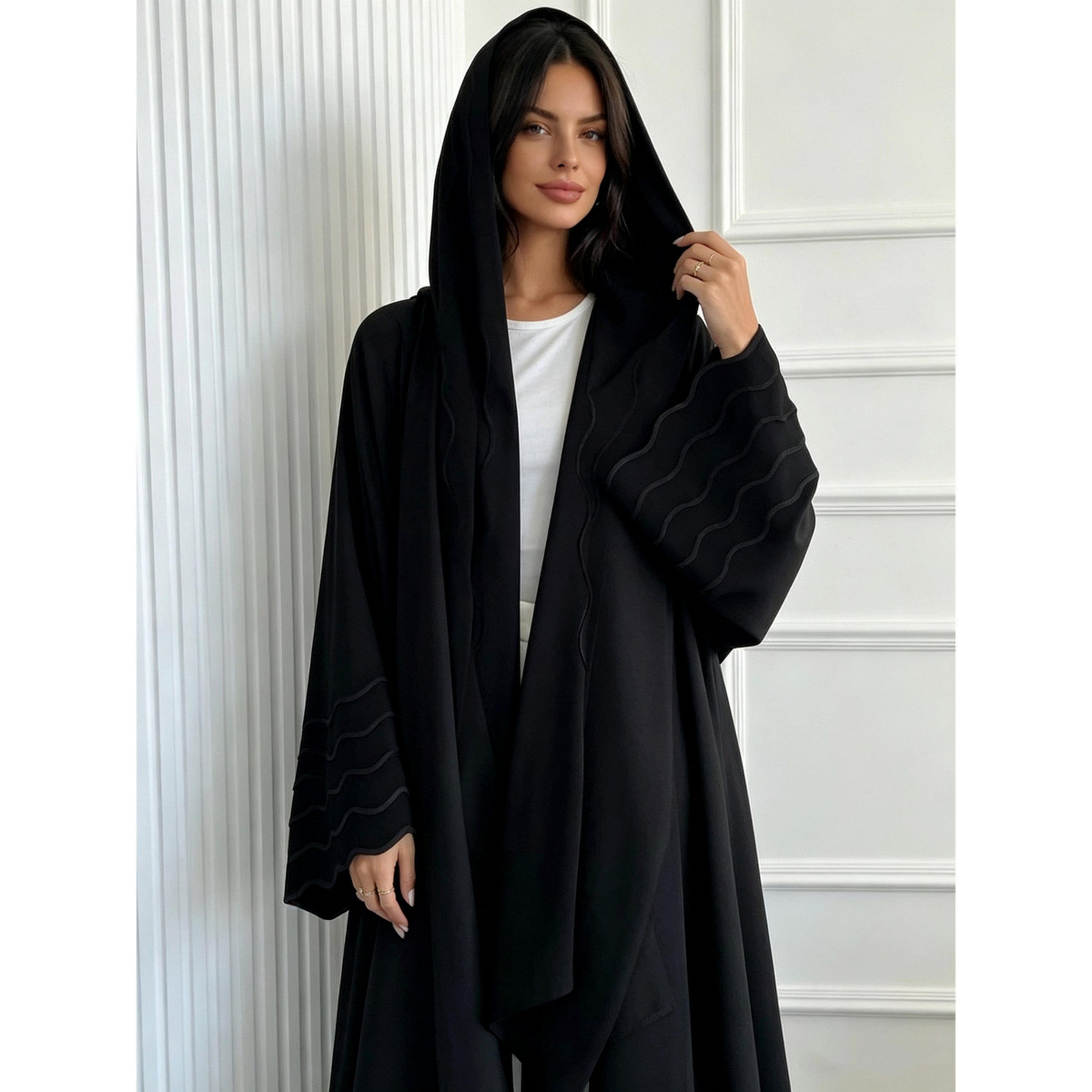 Take Two Black Abaya with Wavy Sleeve Detail-women-arabicclothing-abayas-image-3