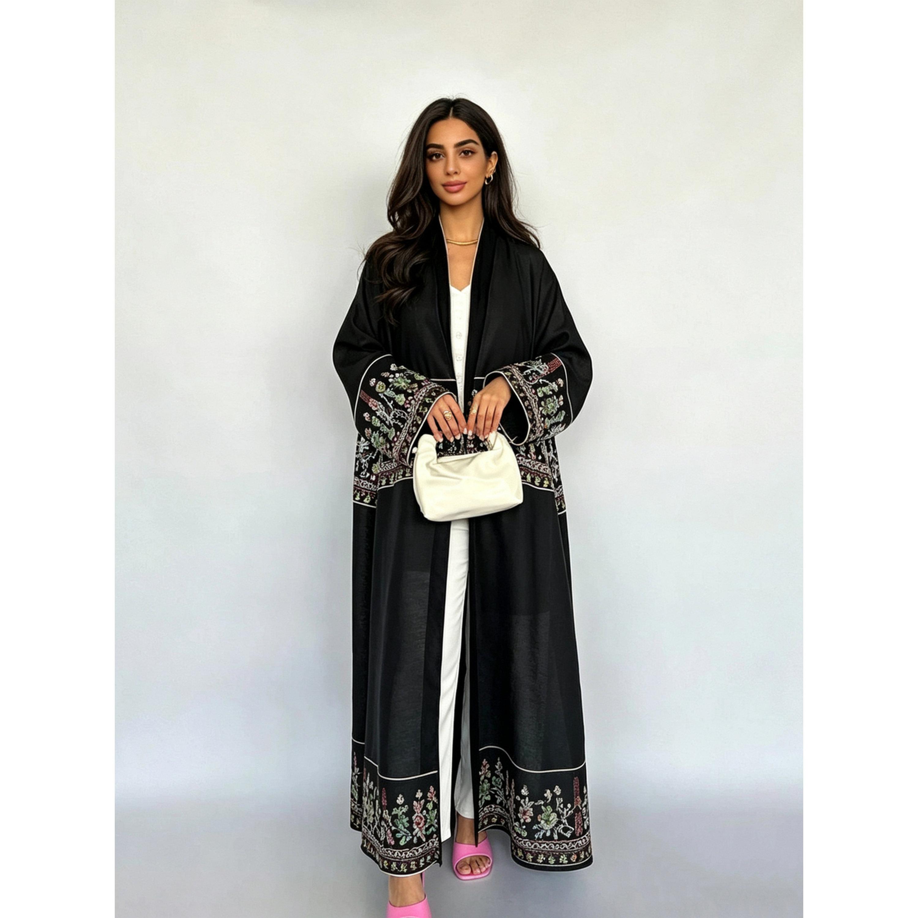 Take Two Black Embroidered Open Front Abaya-women-arabicclothing-abayas-image-1