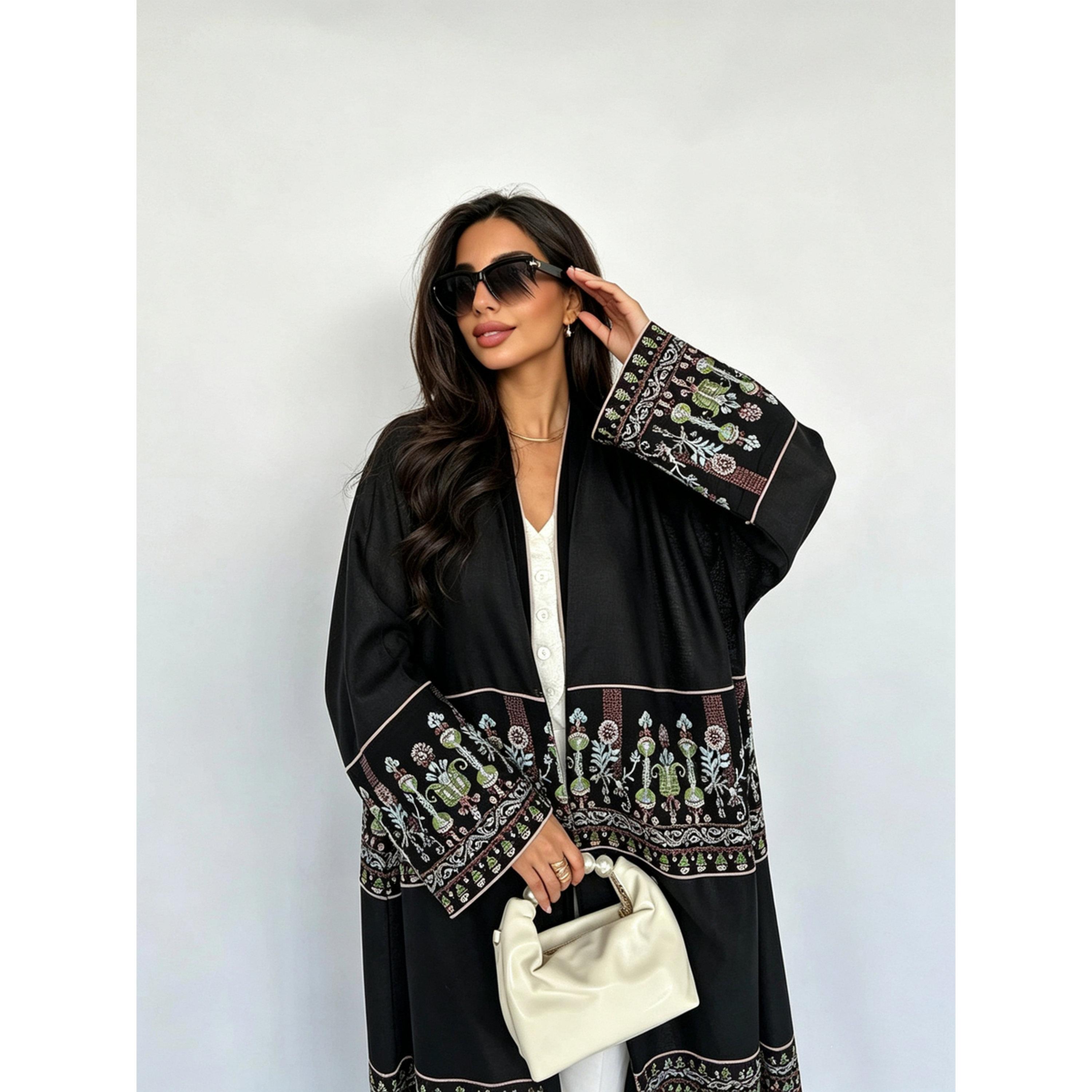 Take Two Black Embroidered Open Front Abaya-women-arabicclothing-abayas-image-2