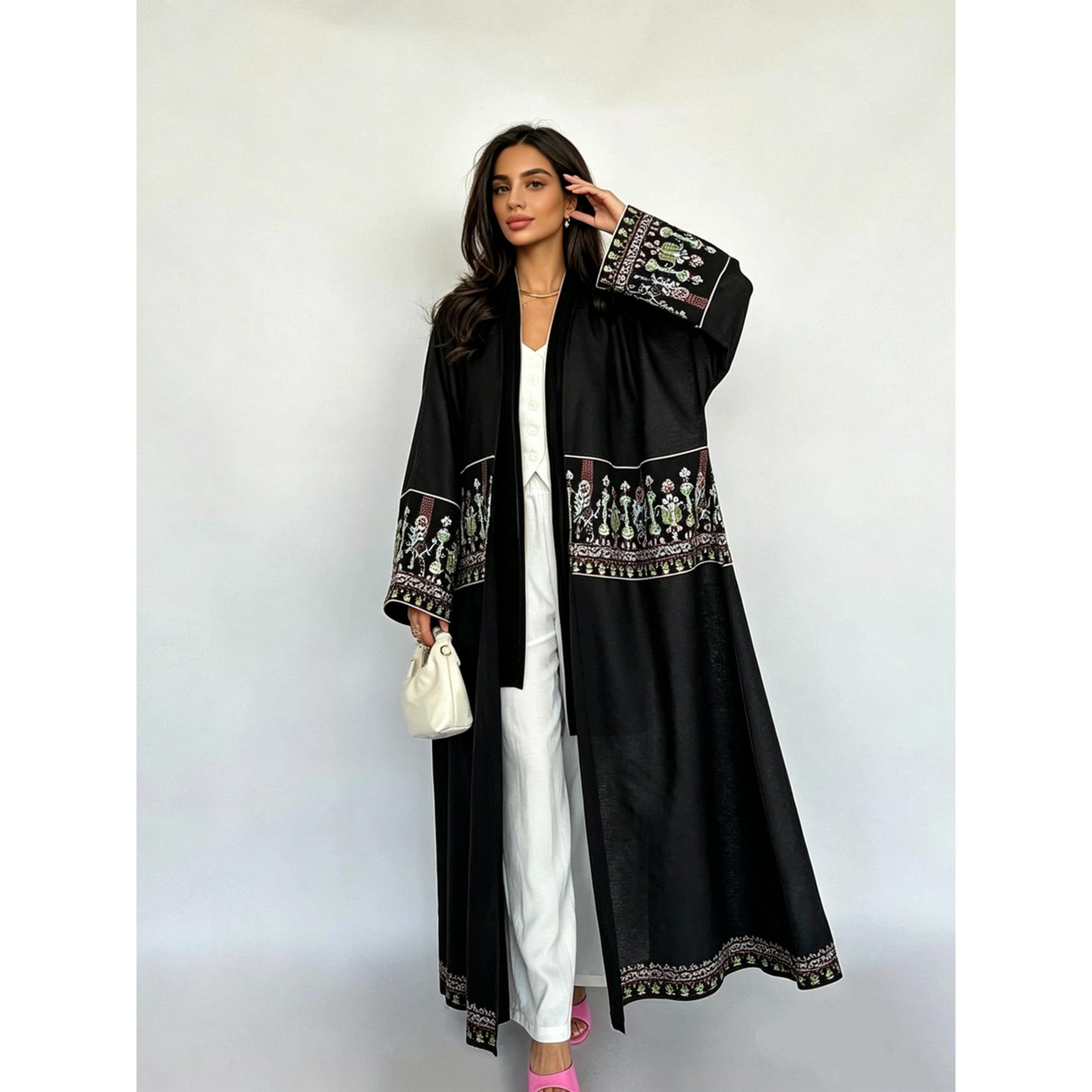 Take Two Black Embroidered Open Front Abaya-women-arabicclothing-abayas-image-3