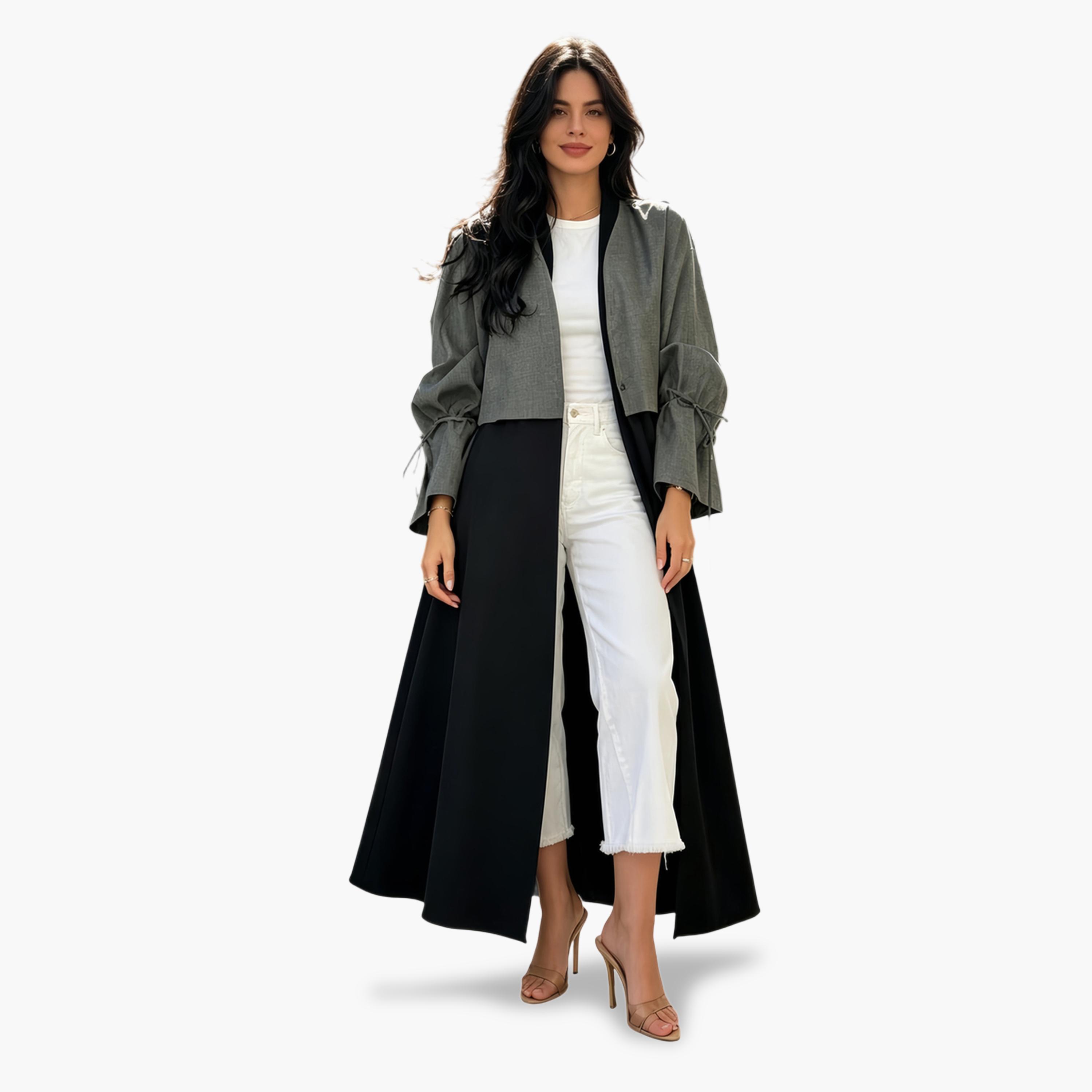 Take Two Grey Two Tone Abaya with Collar-women-arabicclothing-abayas-image-1