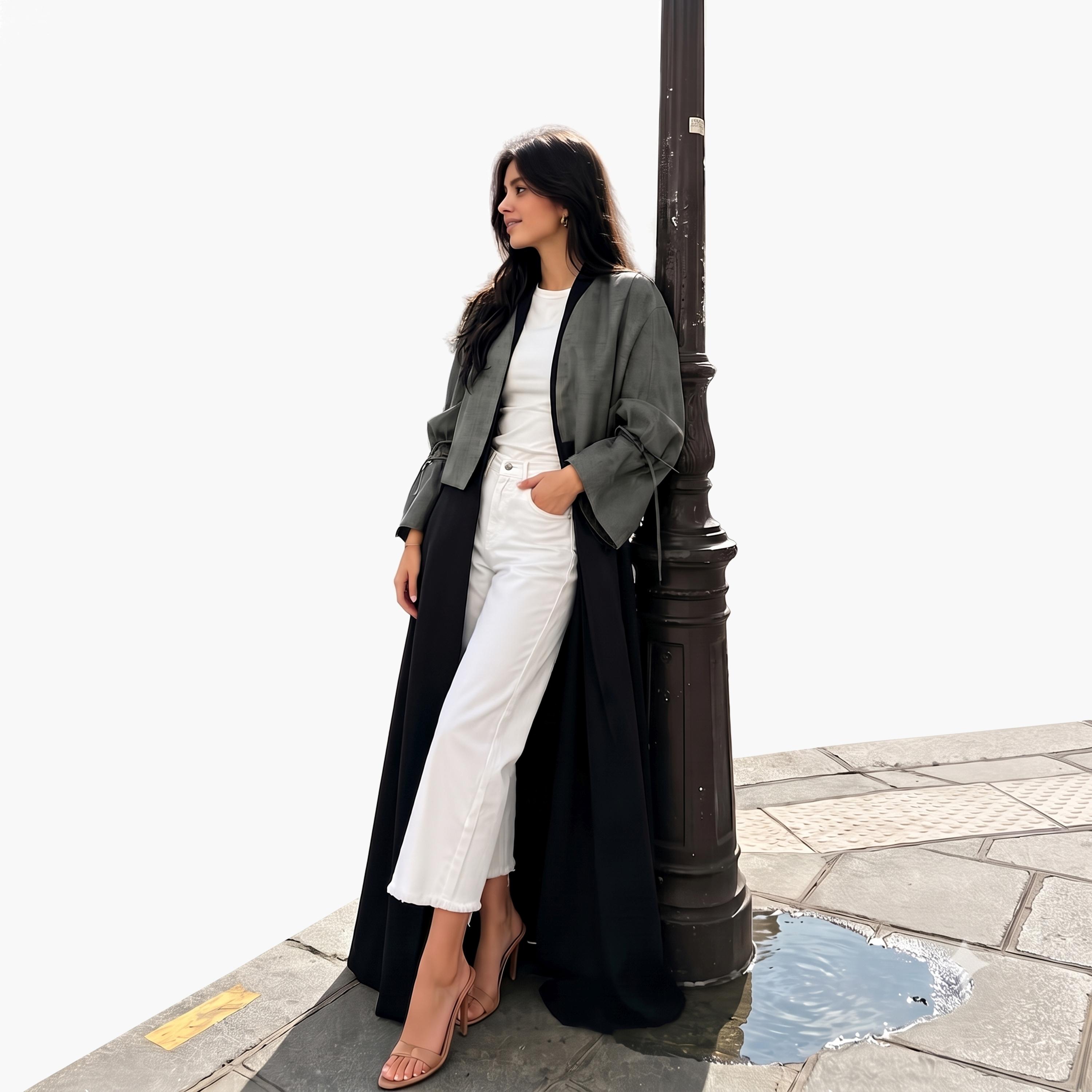 Take Two Grey Two Tone Abaya with Collar-women-arabicclothing-abayas-image-5