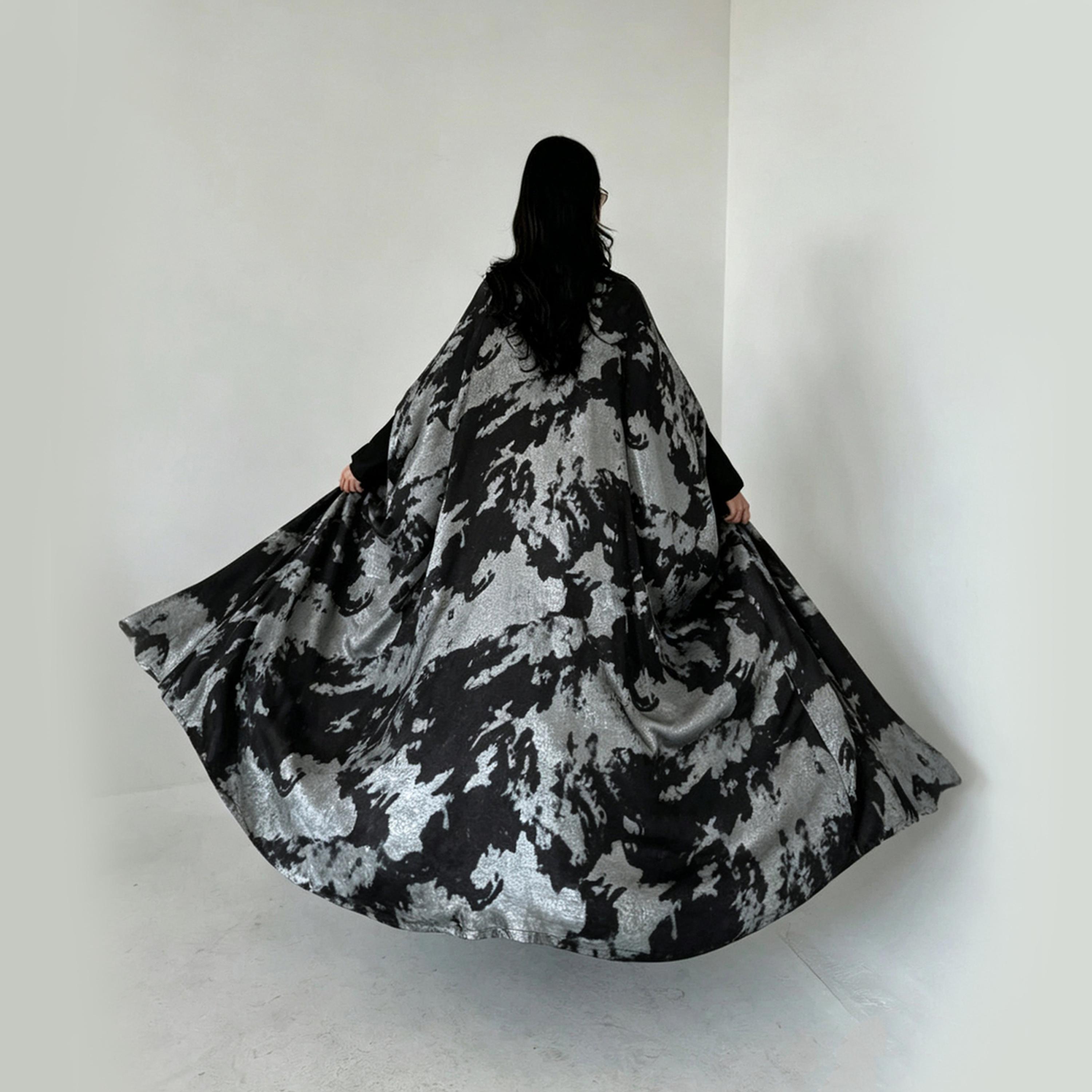 Take Two Silver Abstract Print Open Front Abaya-women-arabicclothing-abayas-image-2