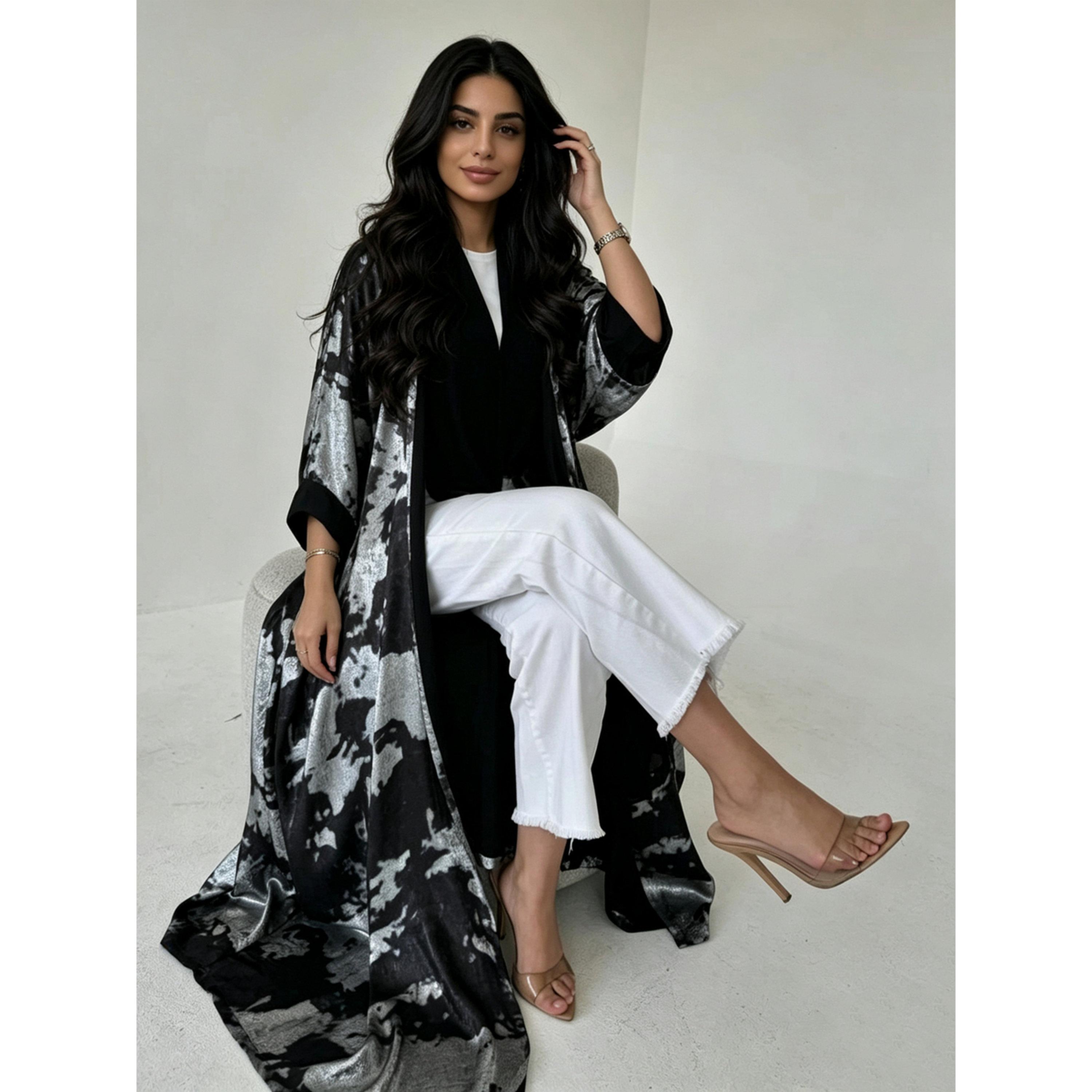 Take Two Silver Abstract Print Open Front Abaya-women-arabicclothing-abayas-image-4