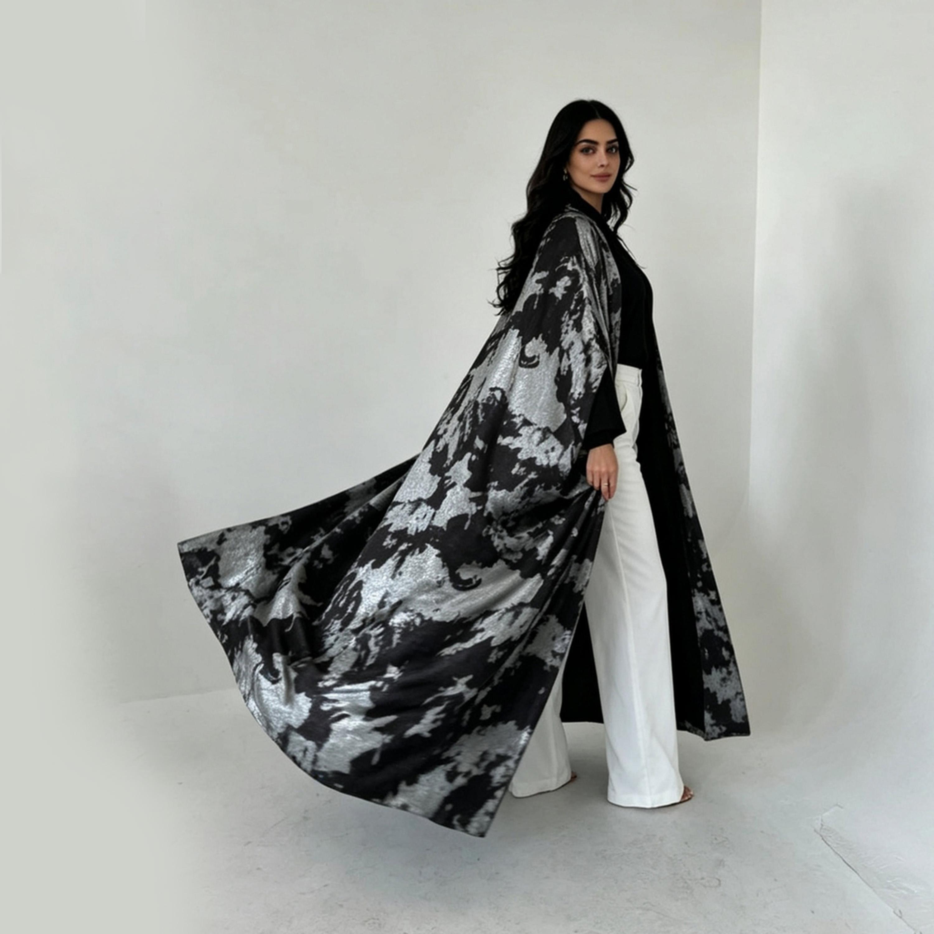 Take Two Silver Abstract Print Open Front Abaya-women-arabicclothing-abayas-image-5