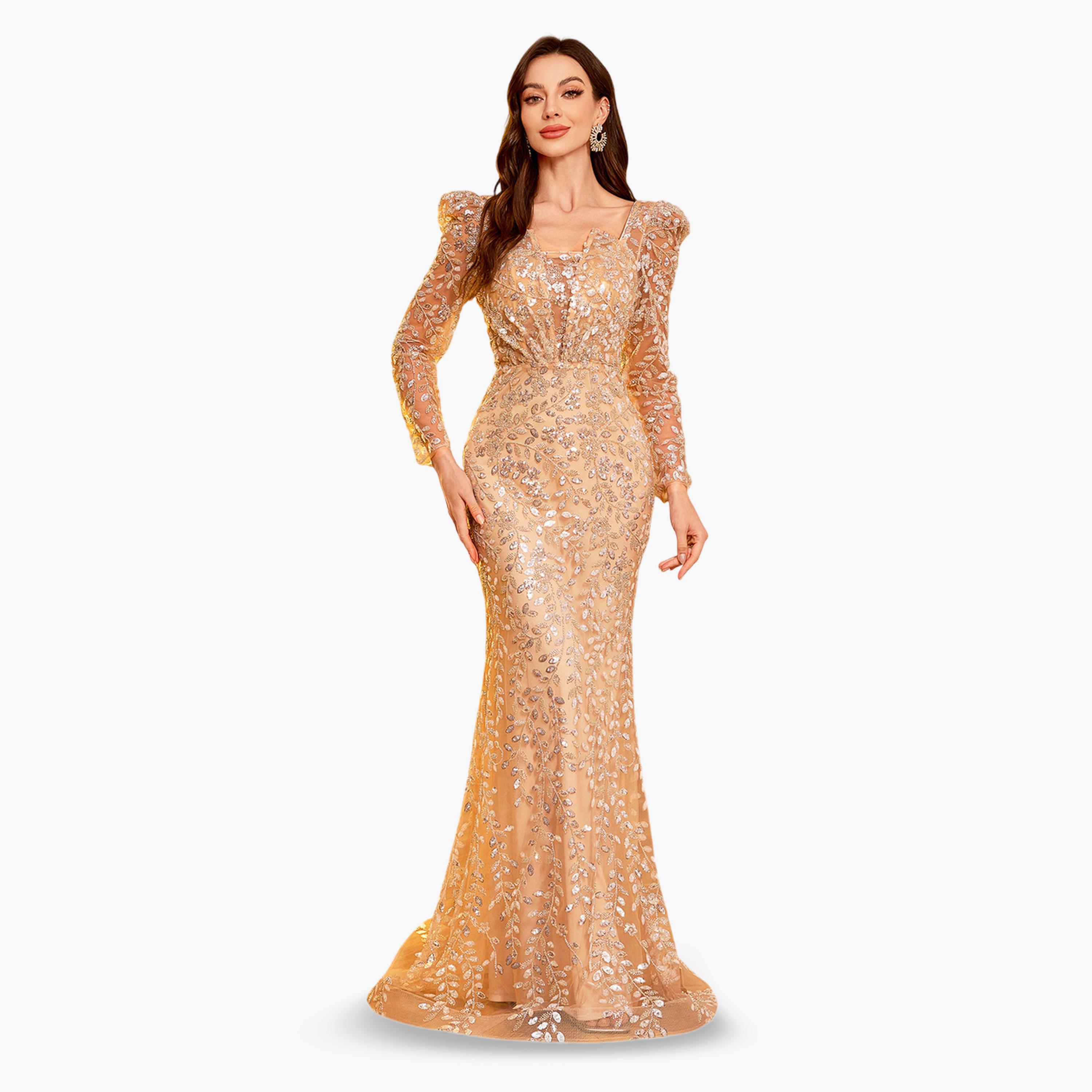 فستان سهرة طويل منسدل ومزين-women-clothing-dresses-image-2