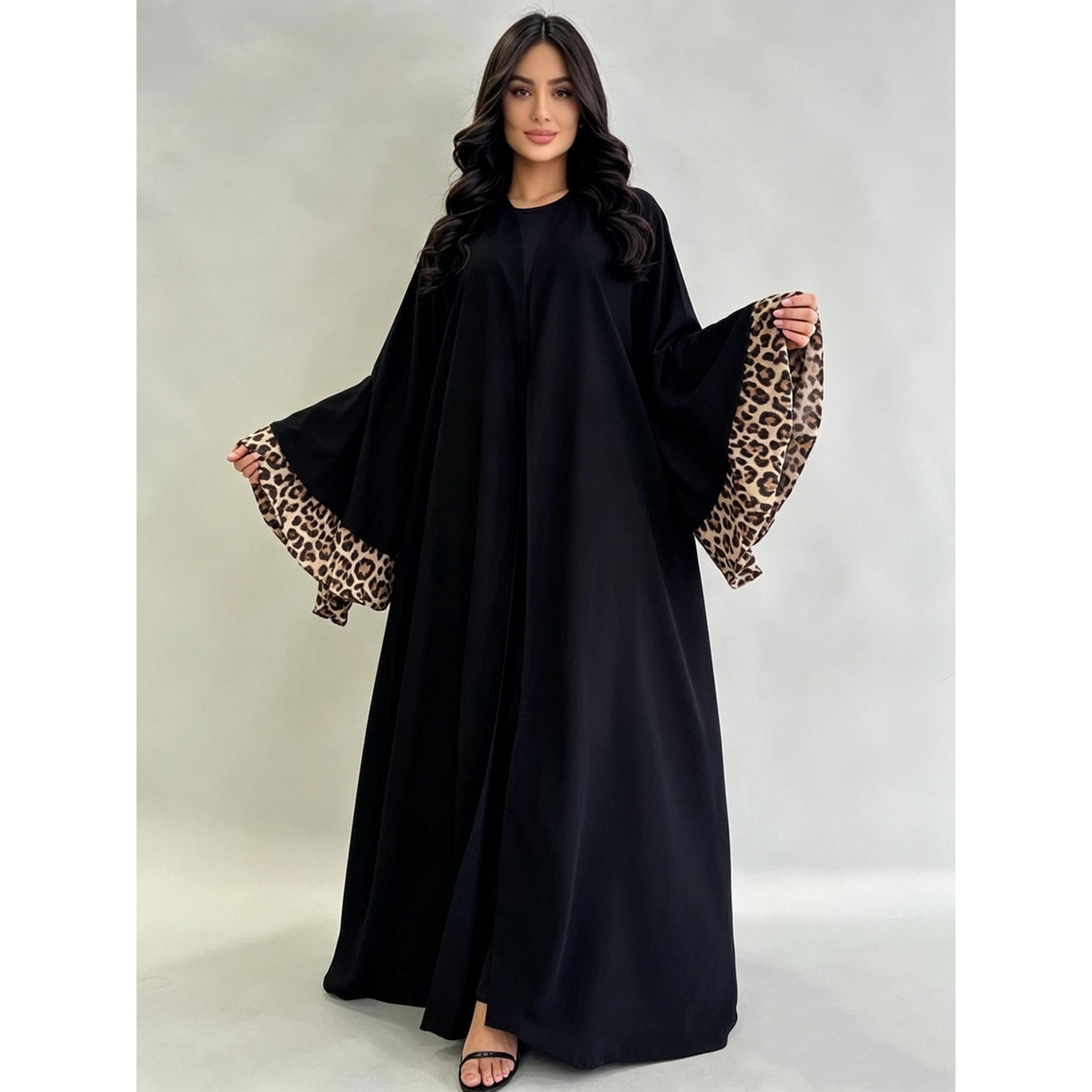 Take Two Black Abaya with Leopard Cuffs-women-arabicclothing-abayas-image-1