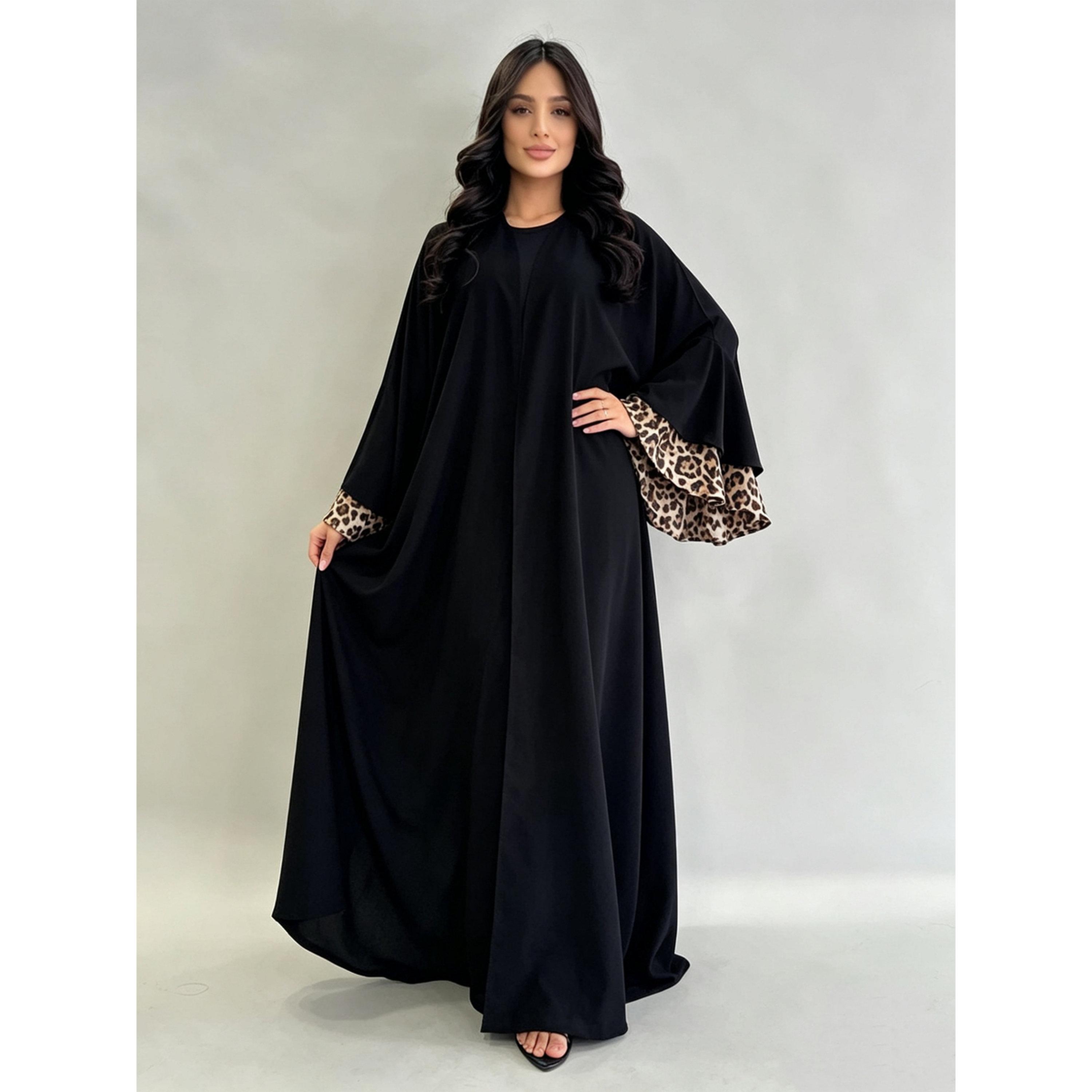Take Two Black Abaya with Leopard Cuffs-women-arabicclothing-abayas-image-2