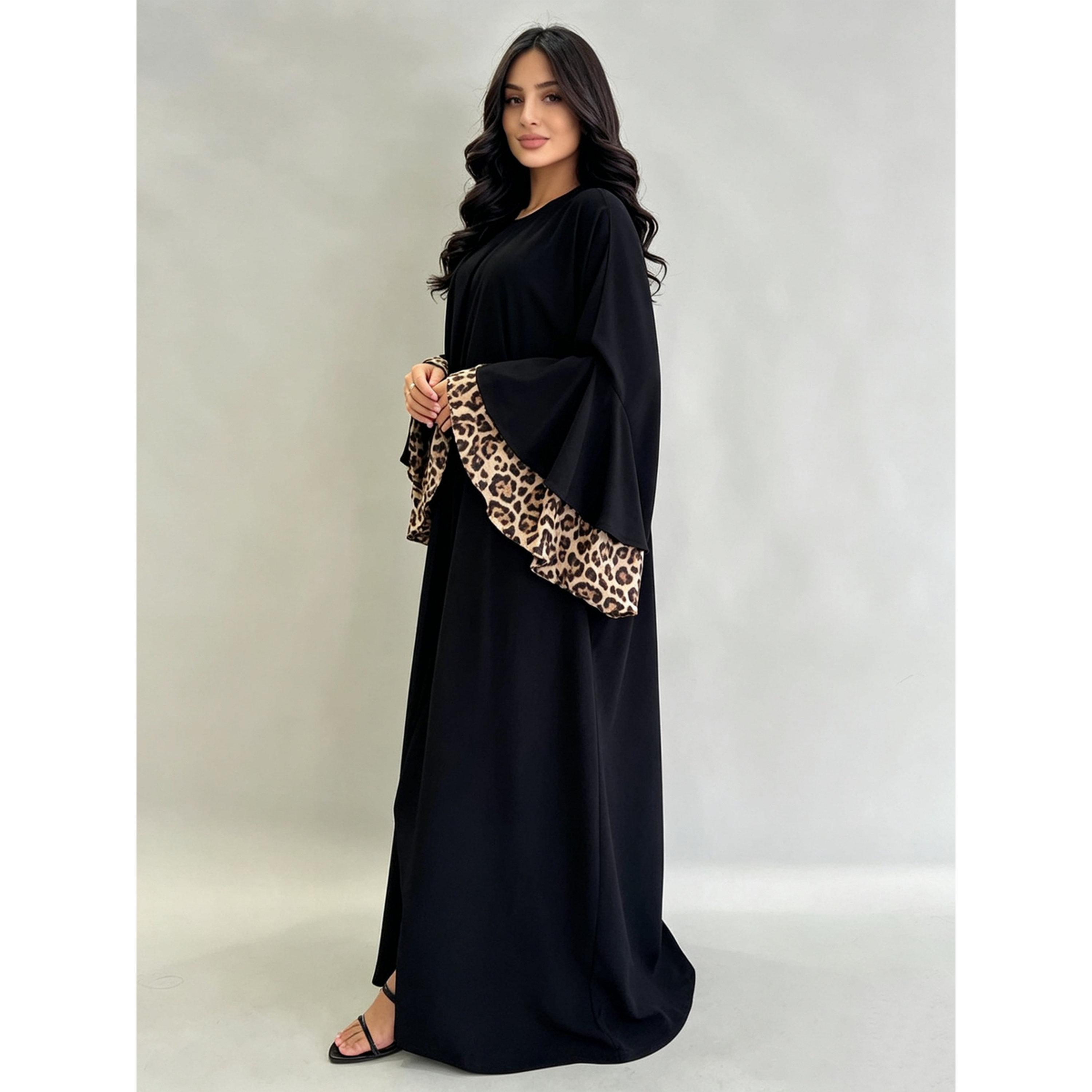 Take Two Black Abaya with Leopard Cuffs-women-arabicclothing-abayas-image-3