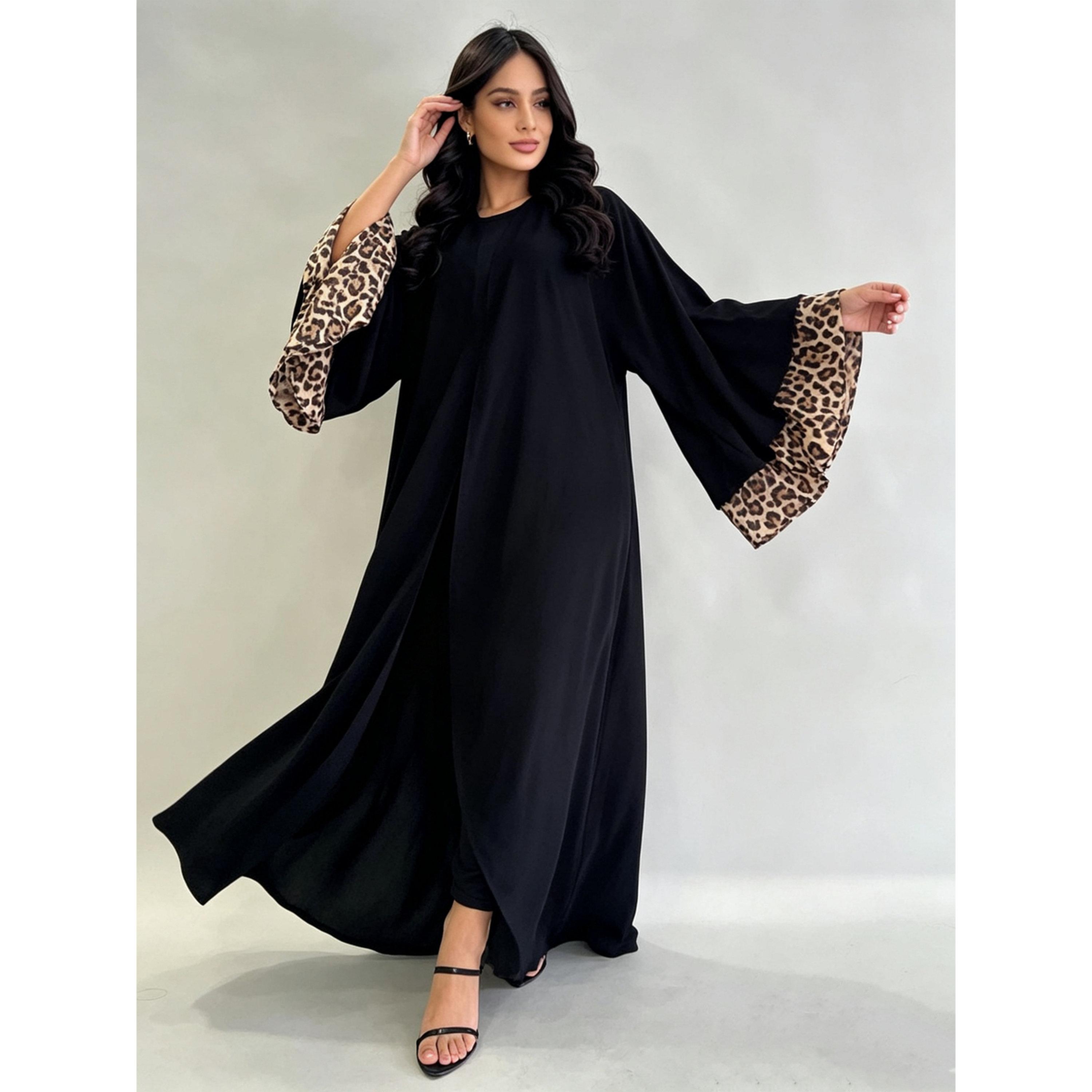 Take Two Black Abaya with Leopard Cuffs-women-arabicclothing-abayas-image-4
