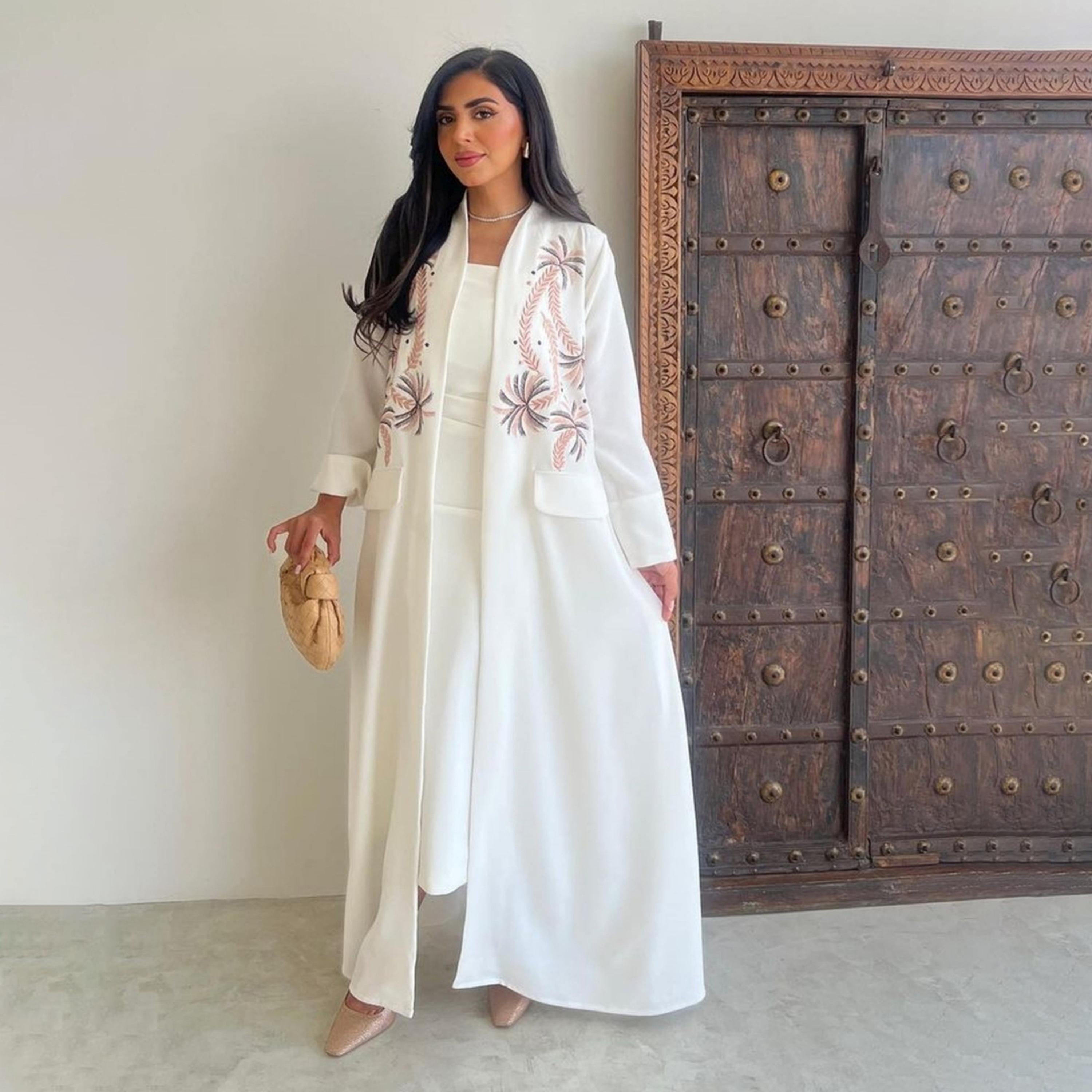 Take Two White Embroidered Open Front Abaya-women-arabicclothing-abayas-image-1