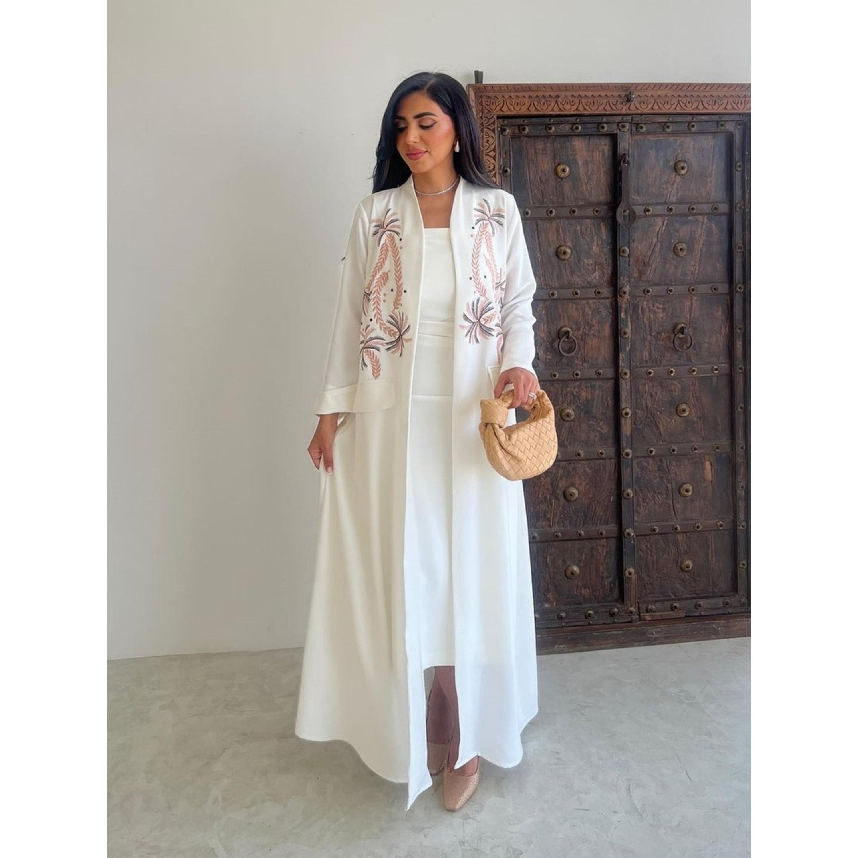 Take Two White Embroidered Open Front Abaya-women-arabicclothing-abayas-image-2