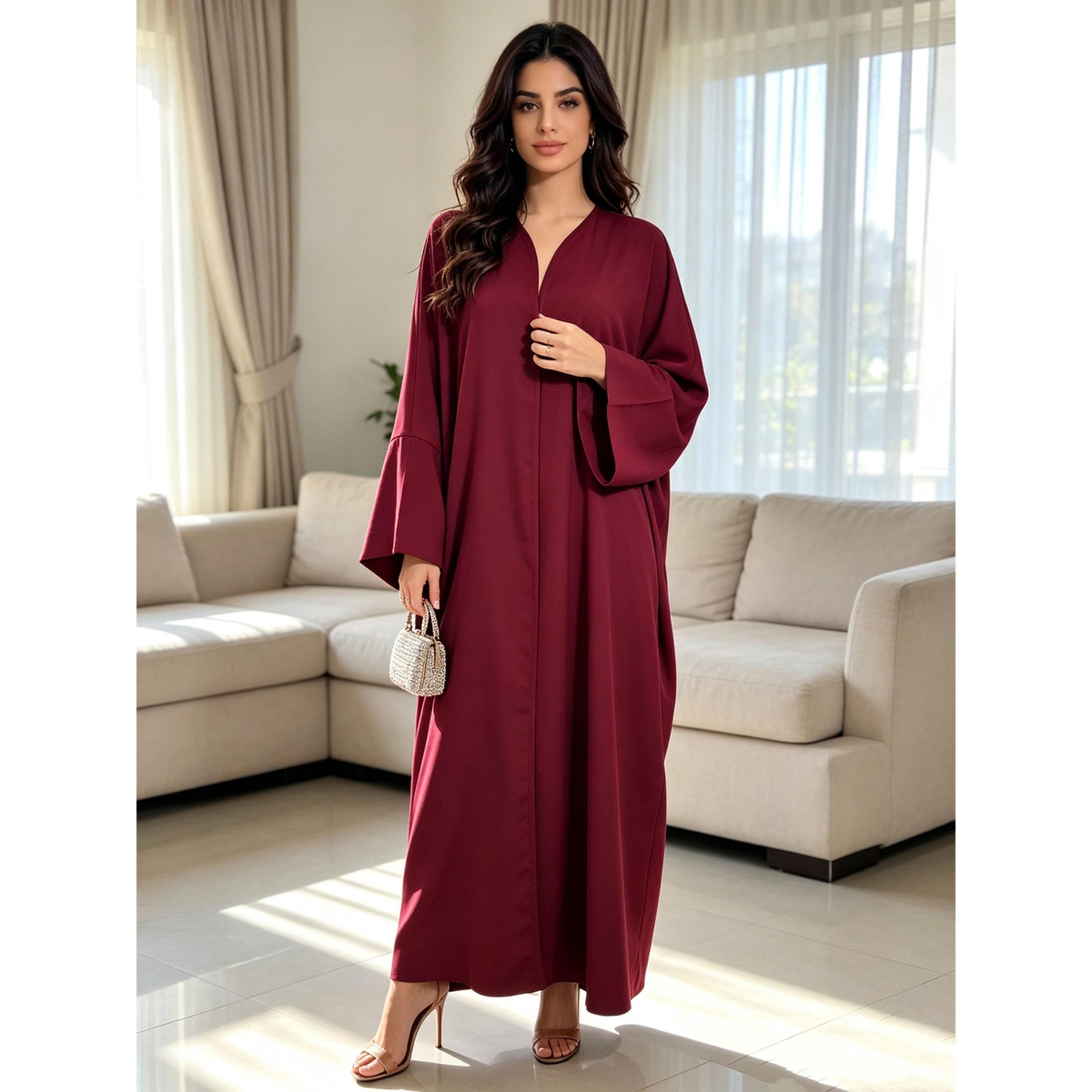 Take Two Burgundy Plain Abaya for Daytime Wear-women-arabicclothing-abayas-image-2