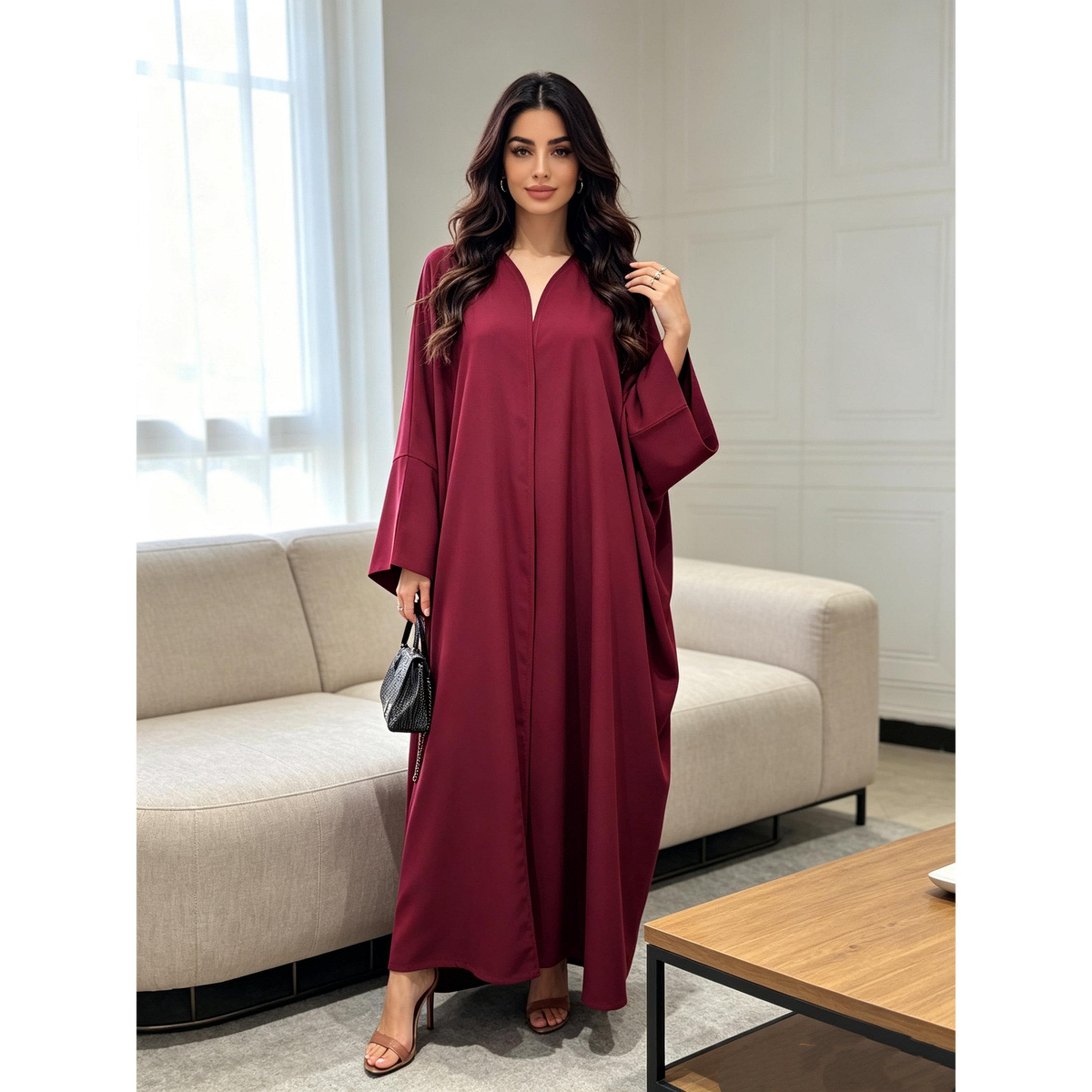 Take Two Burgundy Plain Abaya for Daytime Wear-women-arabicclothing-abayas-image-3