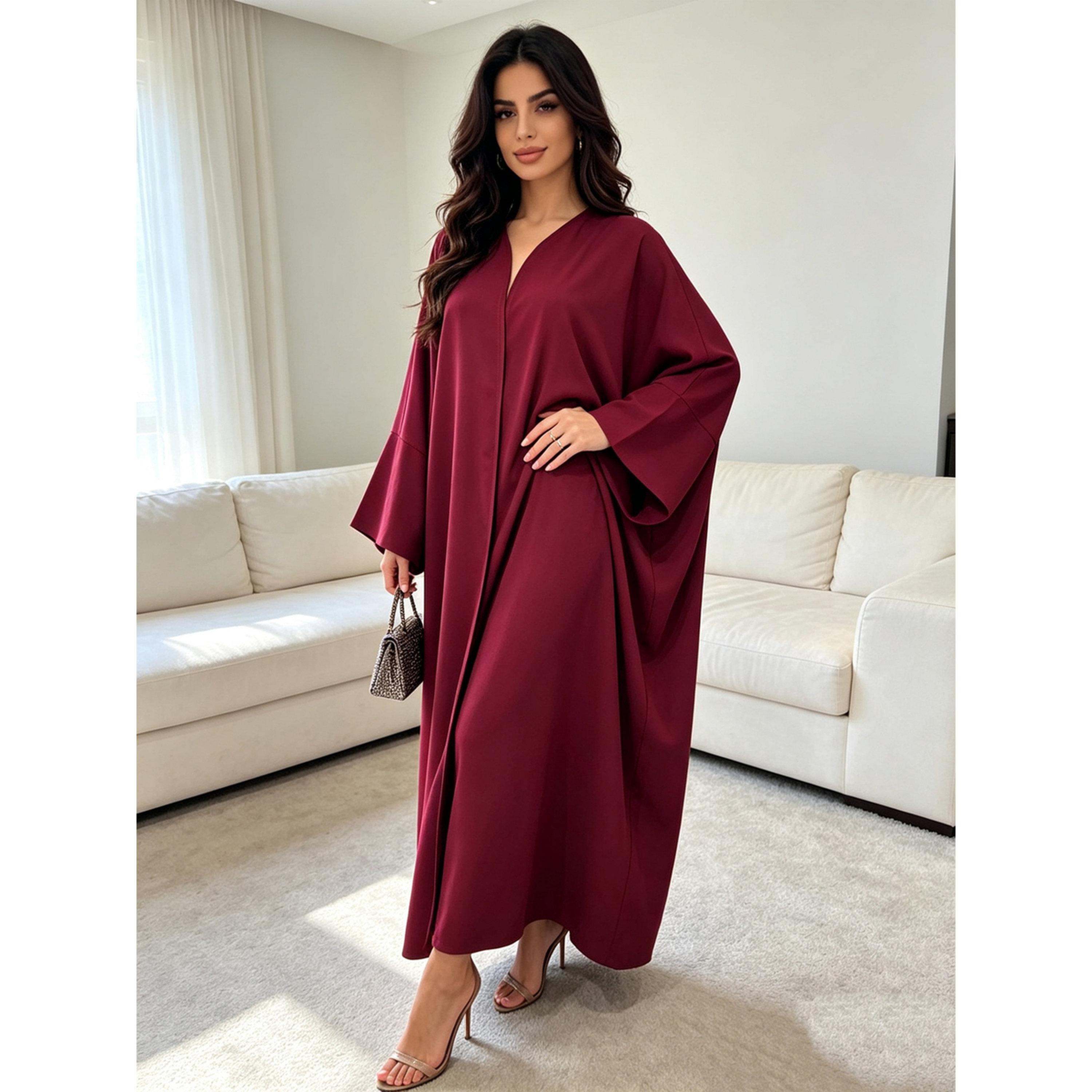Take Two Burgundy Plain Abaya for Daytime Wear-women-arabicclothing-abayas-image-4