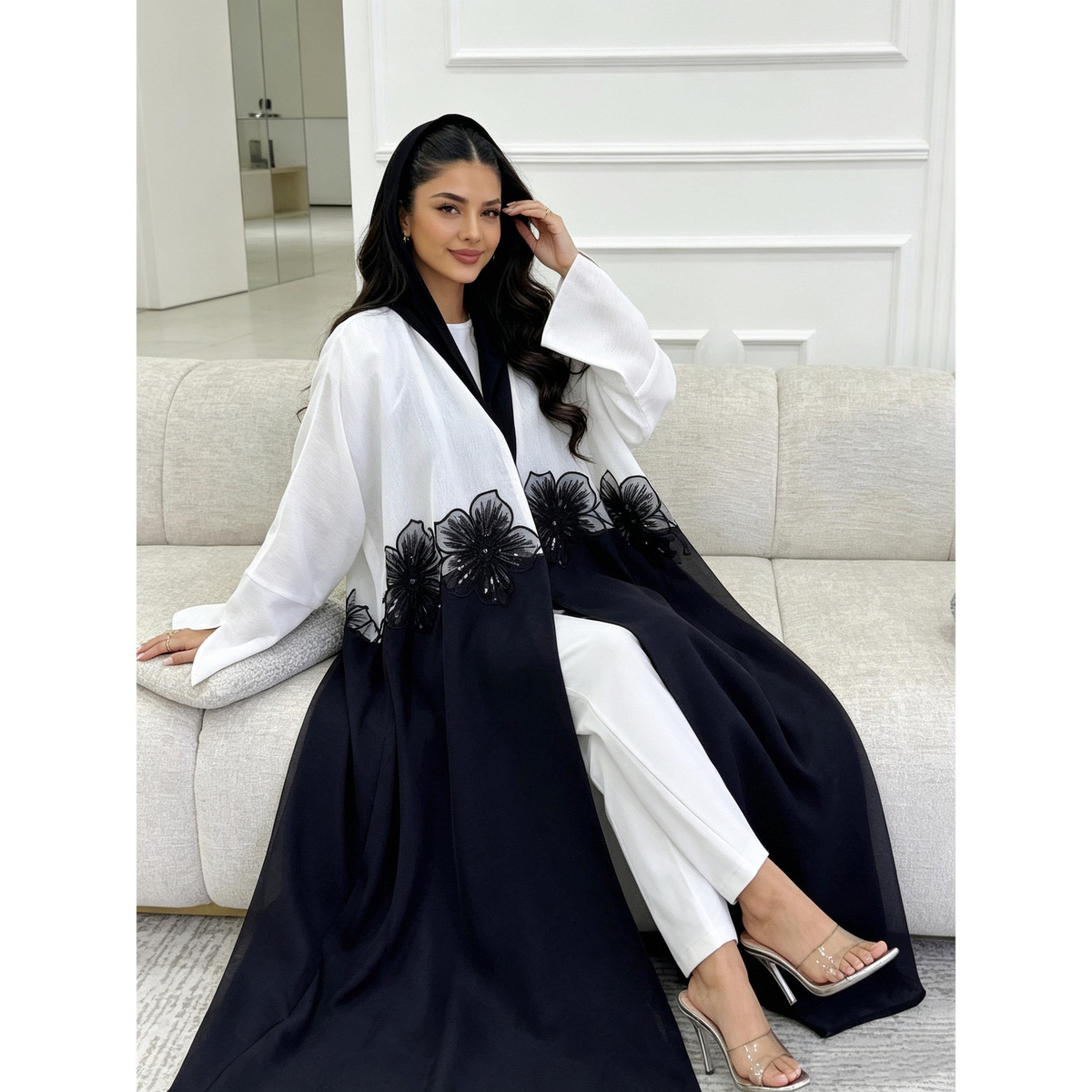 Take Two White Two Tone Floral Detail Abaya-women-arabicclothing-abayas-image-3
