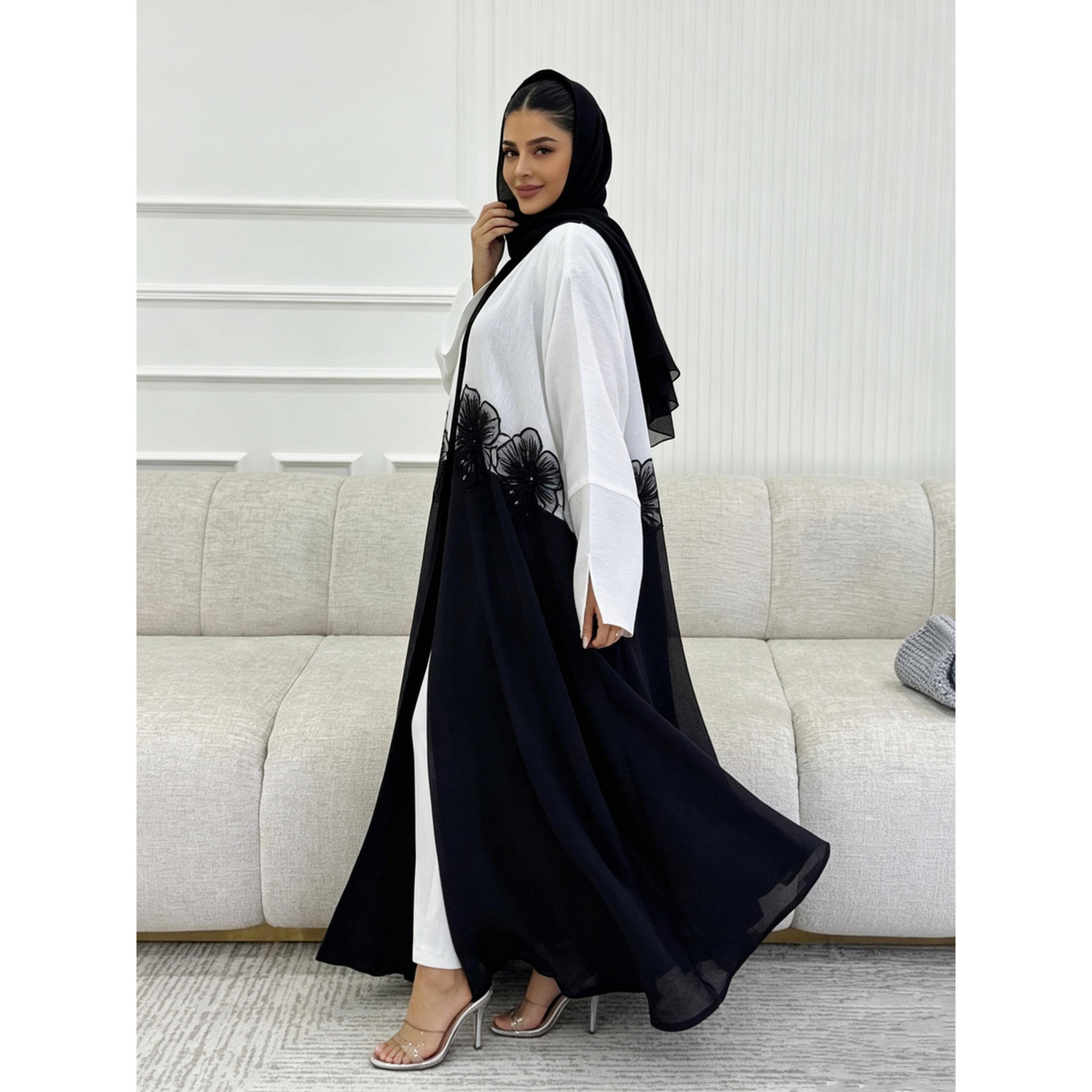 Take Two White Two Tone Floral Detail Abaya-women-arabicclothing-abayas-image-4