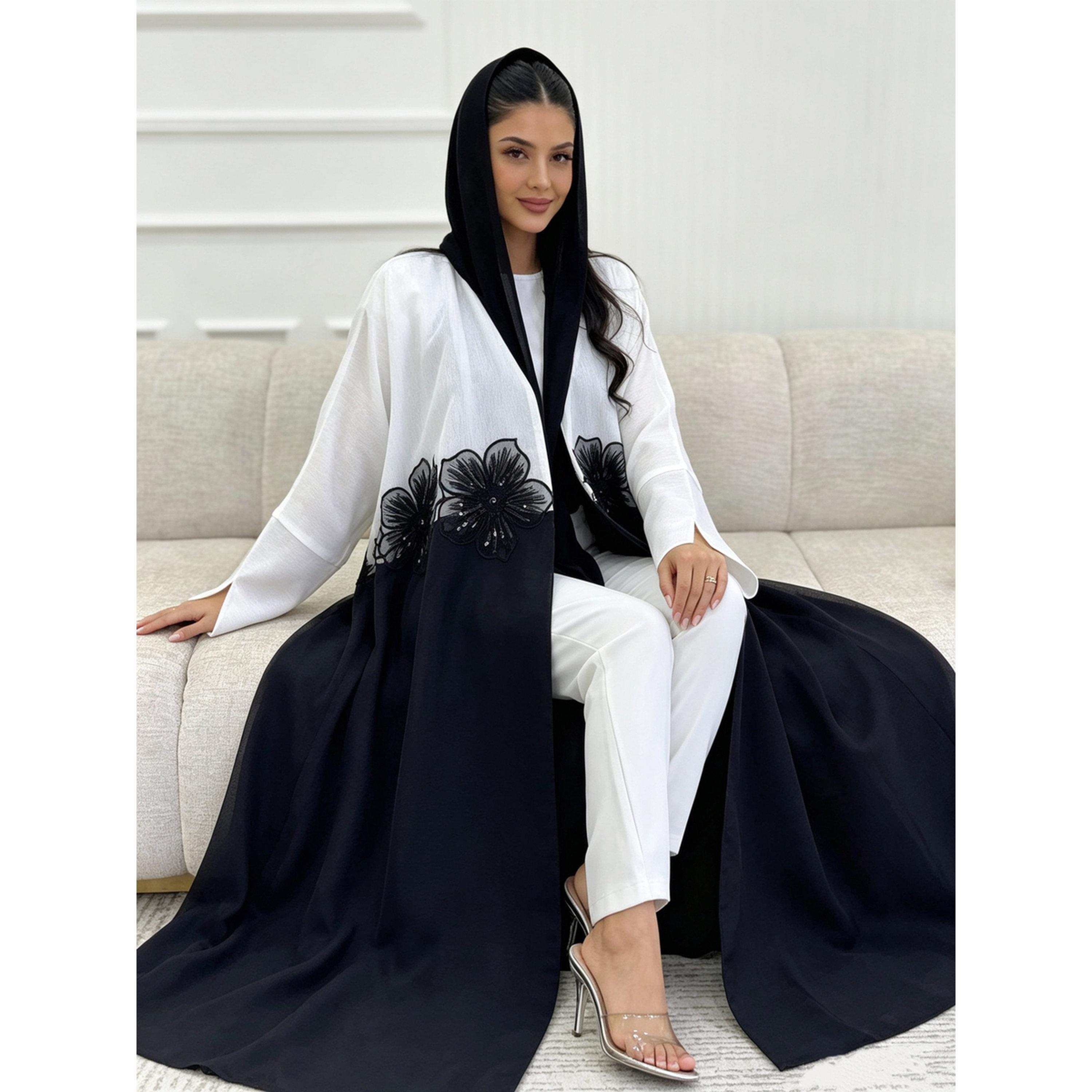 Take Two White Two Tone Floral Detail Abaya-women-arabicclothing-abayas-image-5