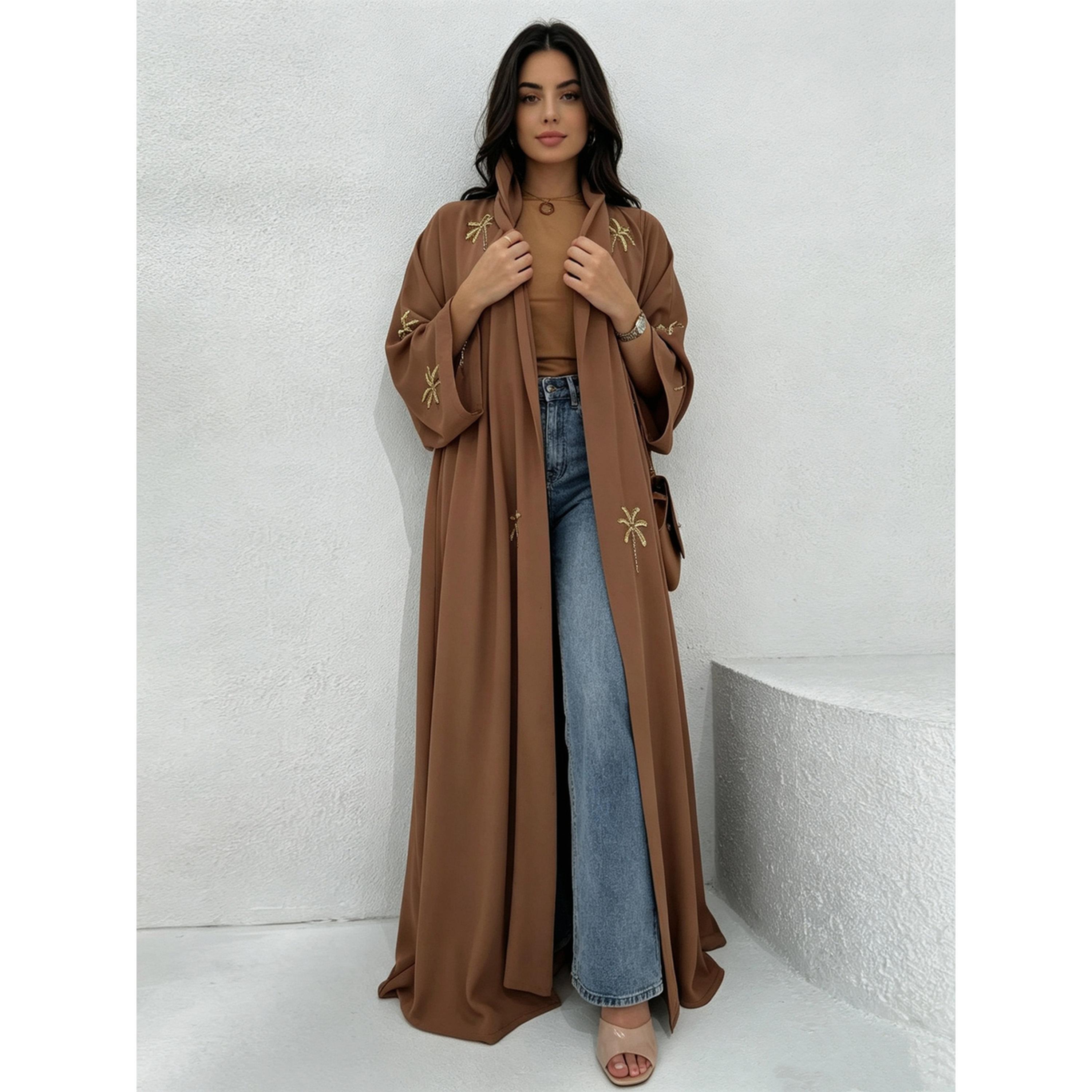 Take Two Brown Abaya with Palm Embroidery-women-arabicclothing-abayas-image-1