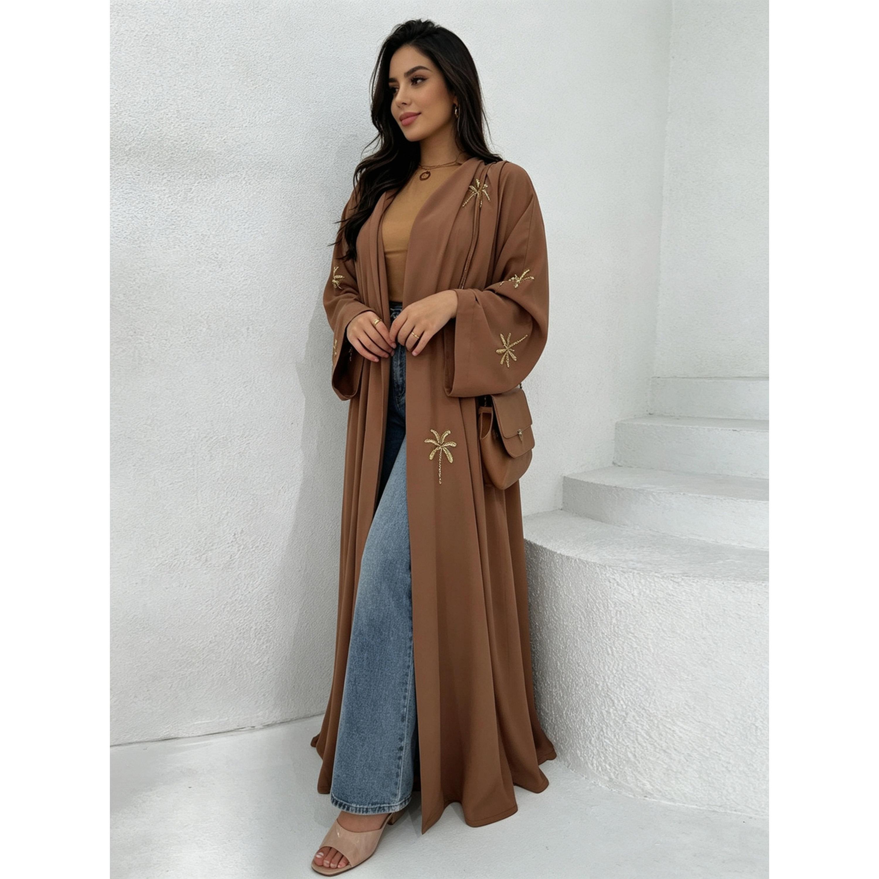Take Two Brown Abaya with Palm Embroidery-women-arabicclothing-abayas-image-2