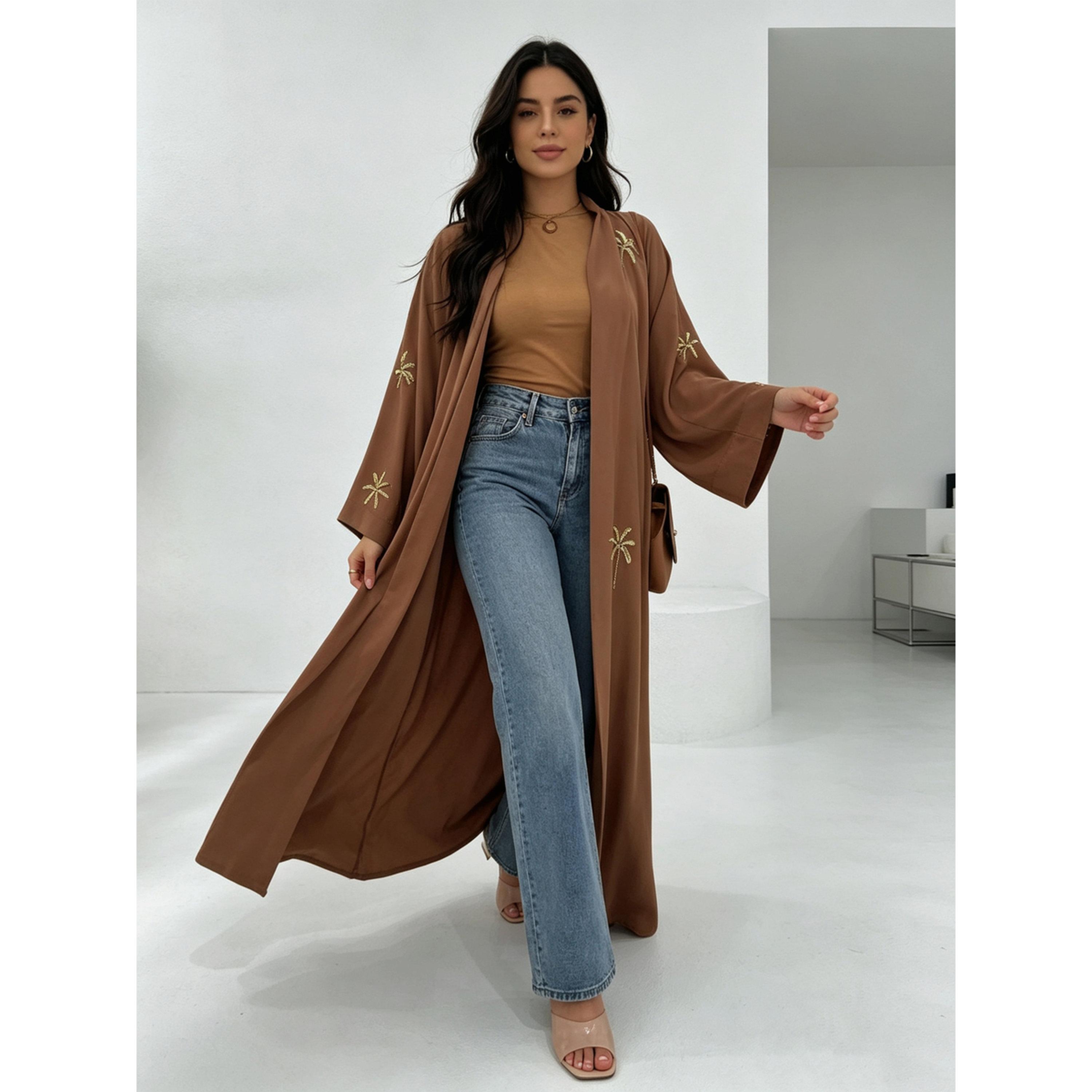 Take Two Brown Abaya with Palm Embroidery-women-arabicclothing-abayas-image-3