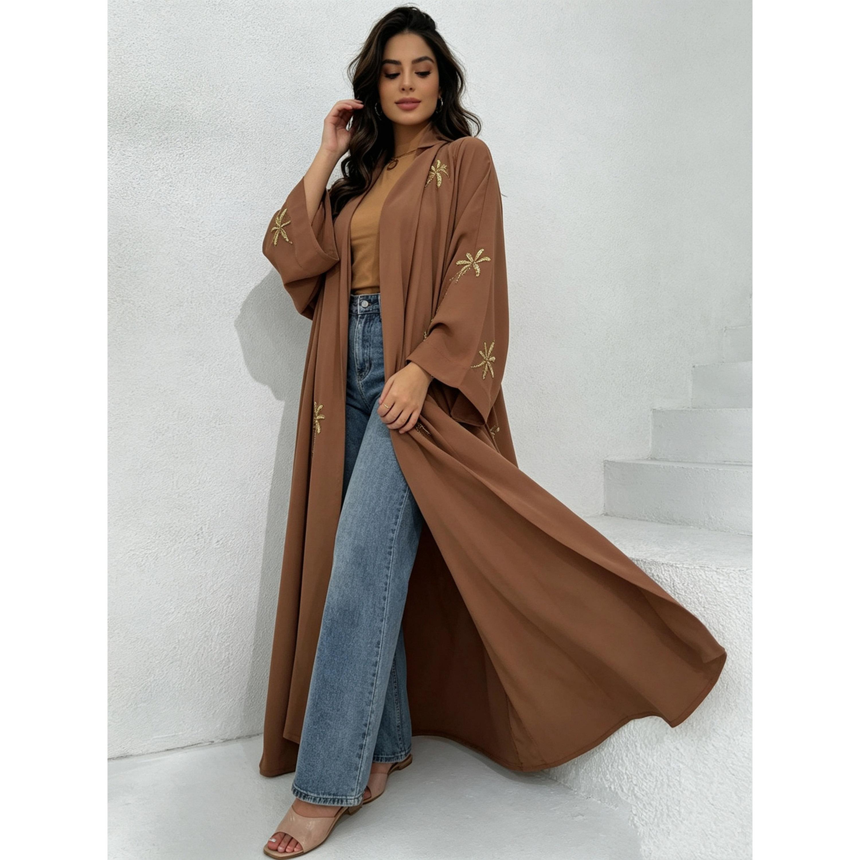Take Two Brown Abaya with Palm Embroidery-women-arabicclothing-abayas-image-4