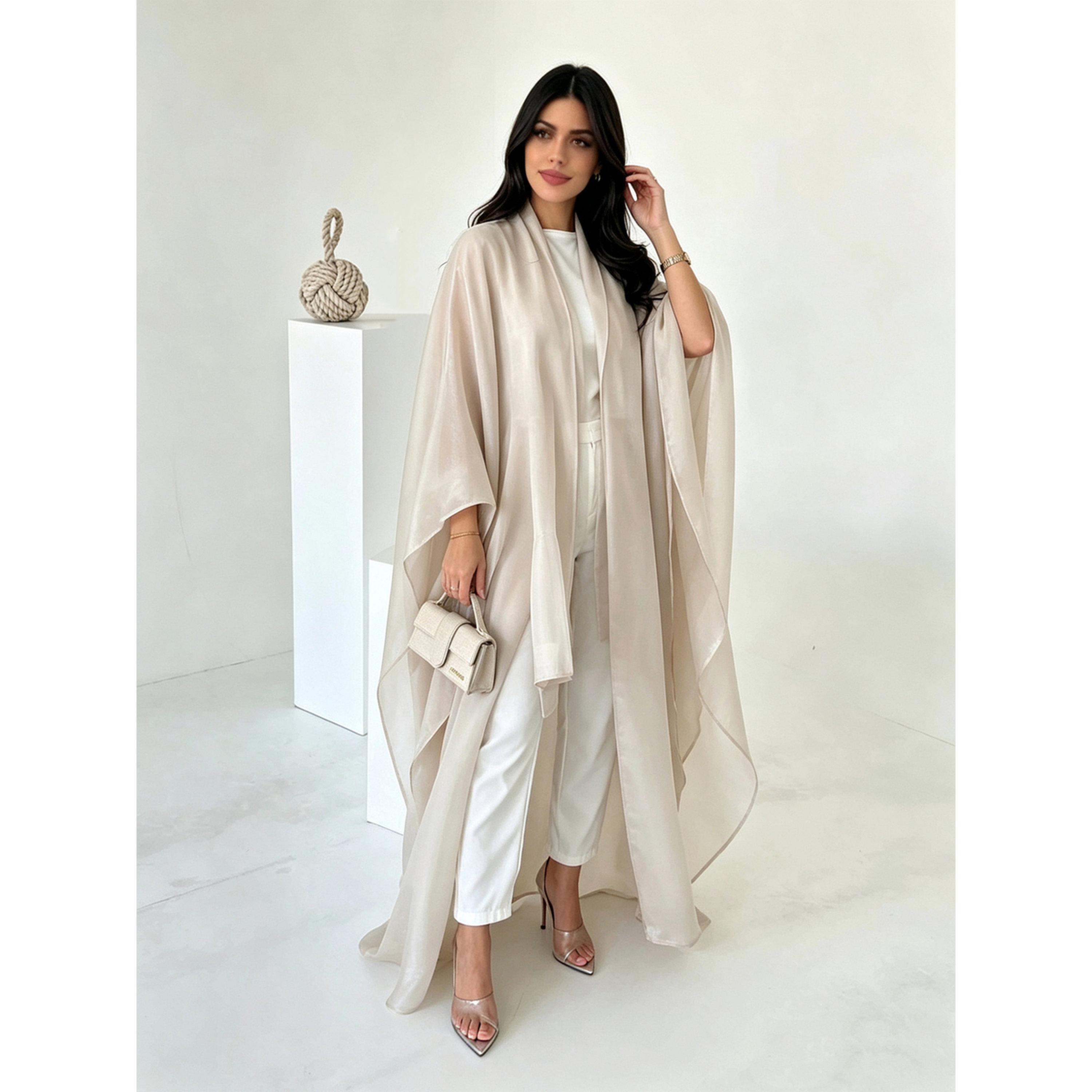 Take Two Beige Plain Batwing Sleeves Abaya-women-arabicclothing-abayas-image-2