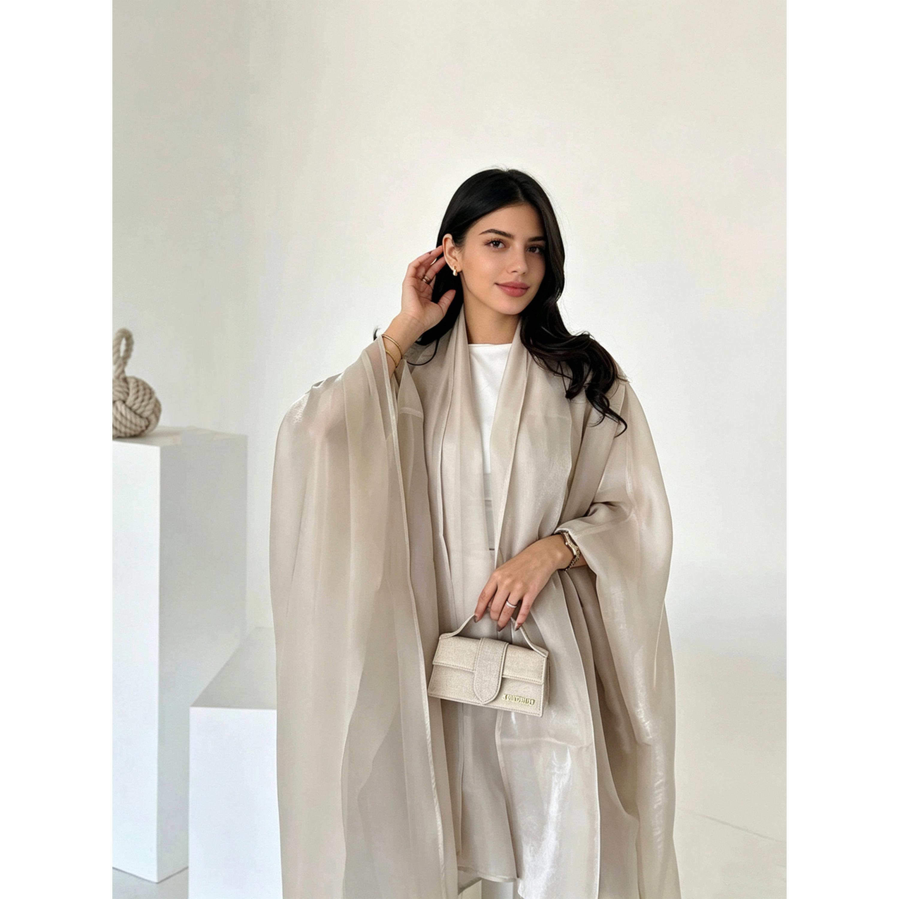 Take Two Beige Plain Batwing Sleeves Abaya-women-arabicclothing-abayas-image-3