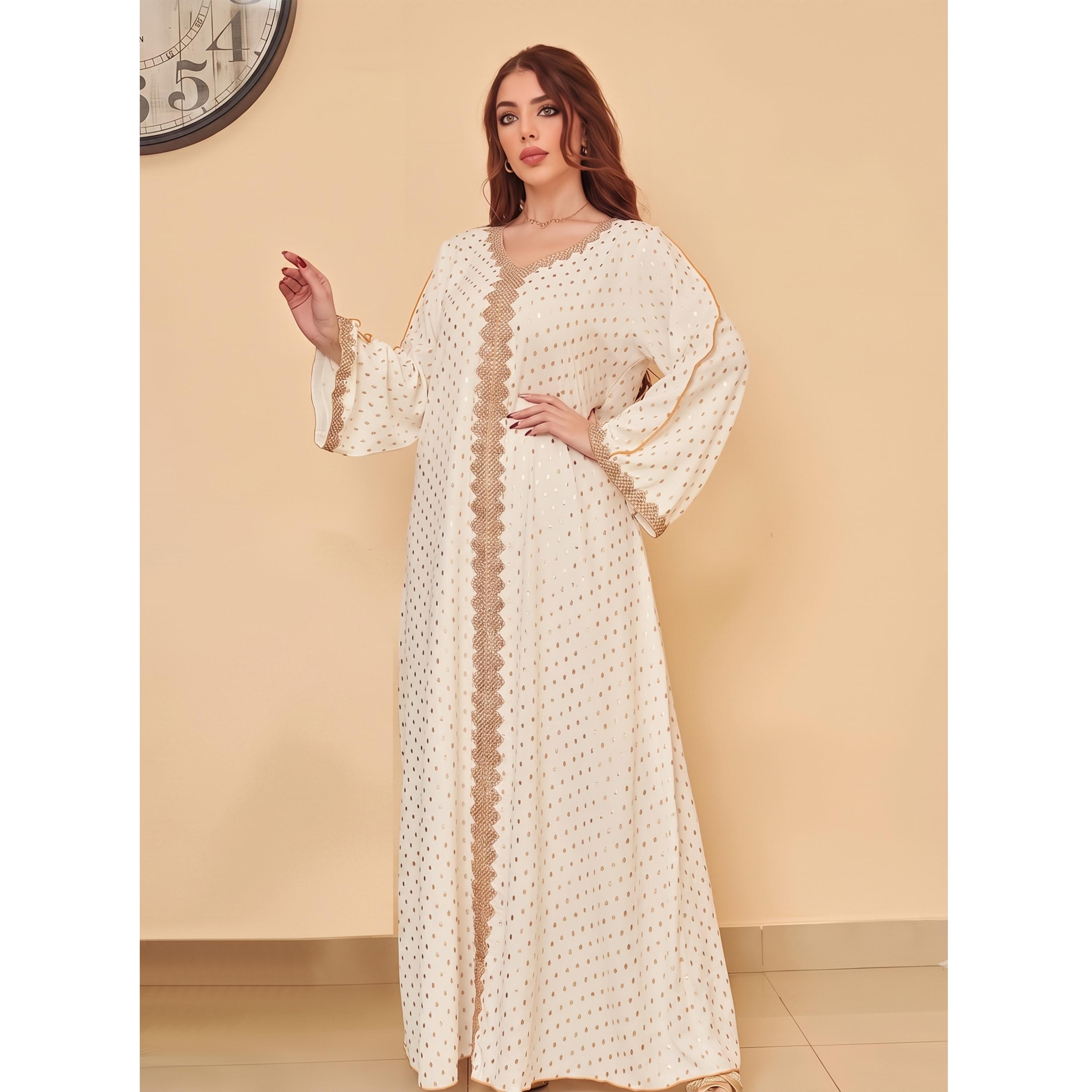 Take Two White Printed V Neck A-Line Jalabiya-women-arabicclothing-jalabiyas-image-2