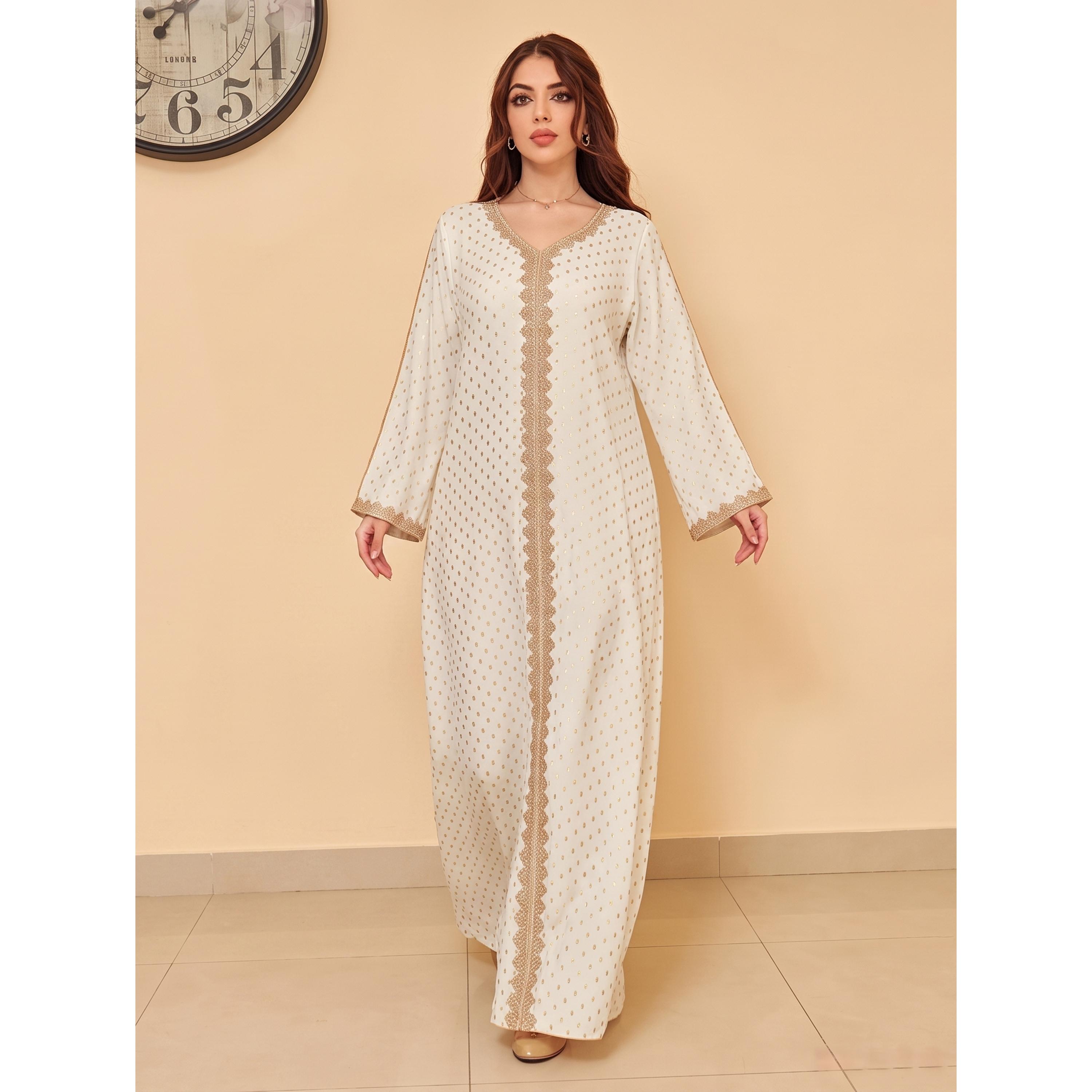 Take Two White Printed V Neck A-Line Jalabiya-women-arabicclothing-jalabiyas-image-4