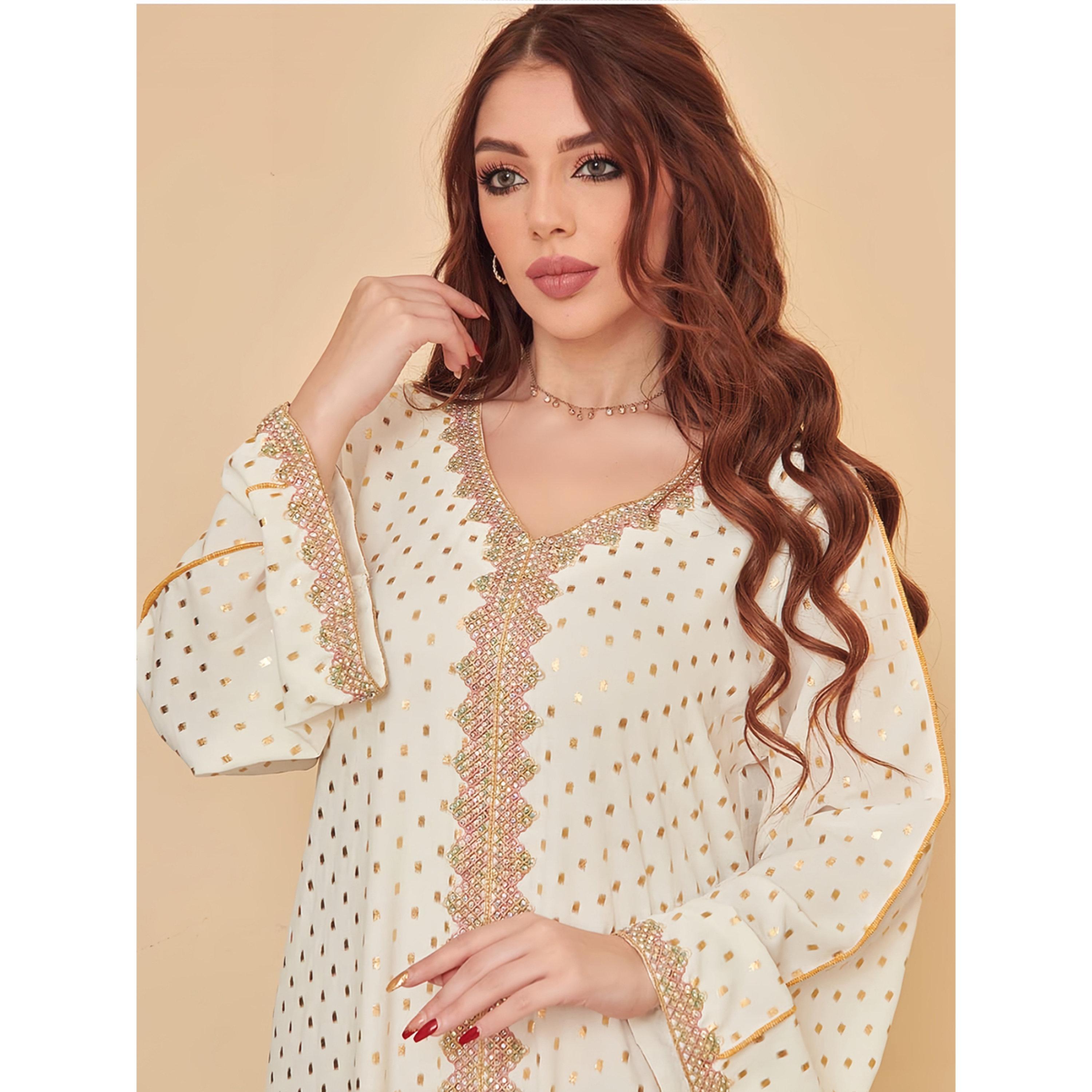 Take Two White Printed V Neck A-Line Jalabiya-women-arabicclothing-jalabiyas-image-5
