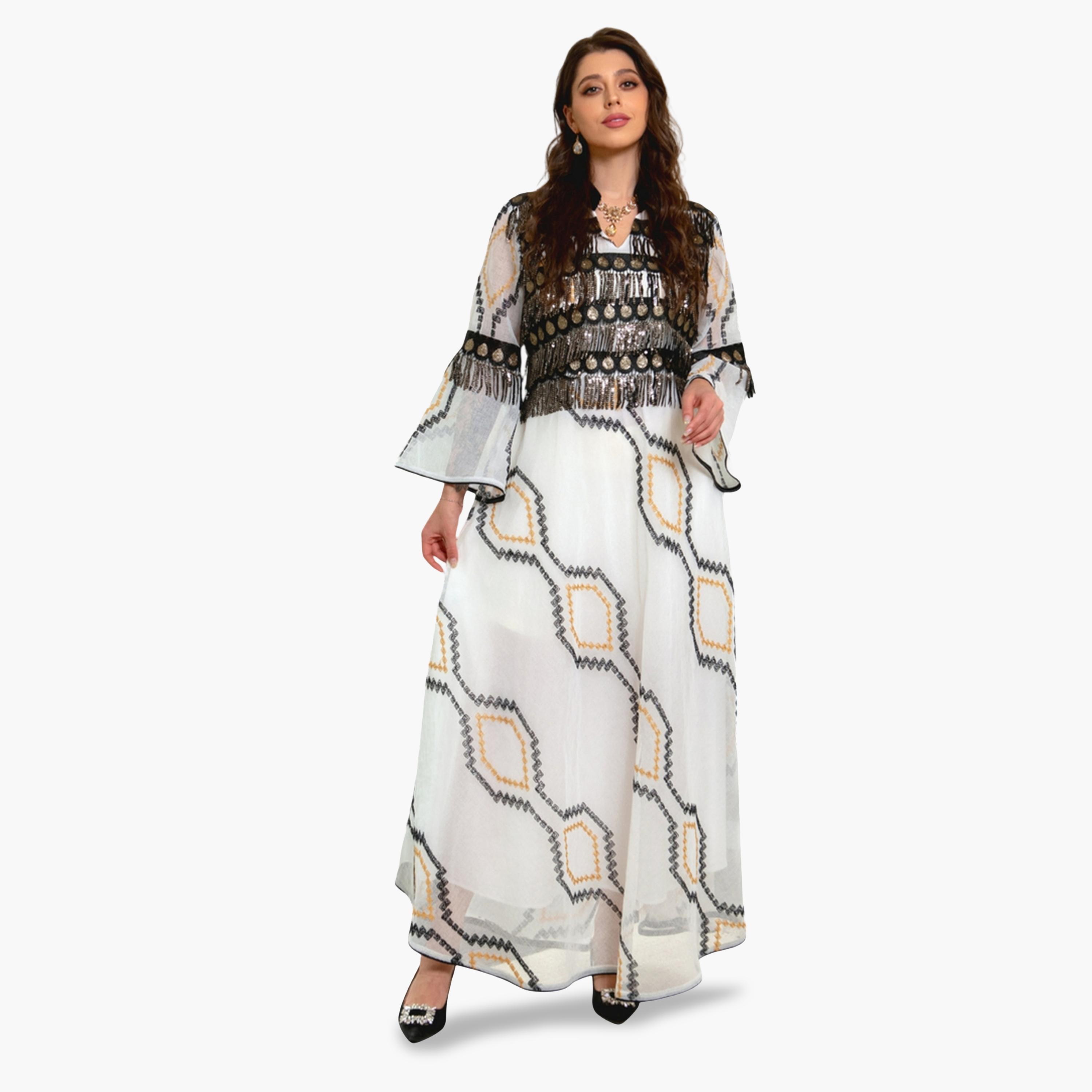 Take Two White Ankle-Length A-Line Jalabiya with Sequin and Embroidered Detail-women-arabicclothing-jalabiyas-image-1