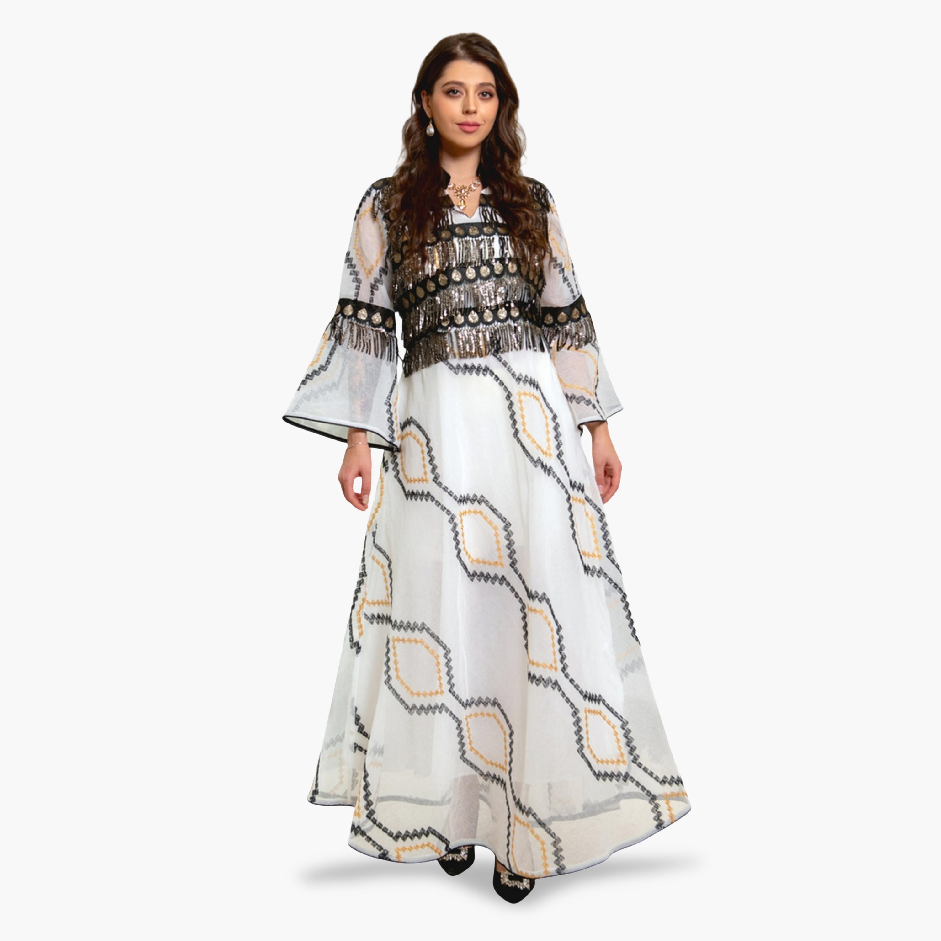 Take Two White Ankle-Length A-Line Jalabiya with Sequin and Embroidered Detail-women-arabicclothing-jalabiyas-image-2