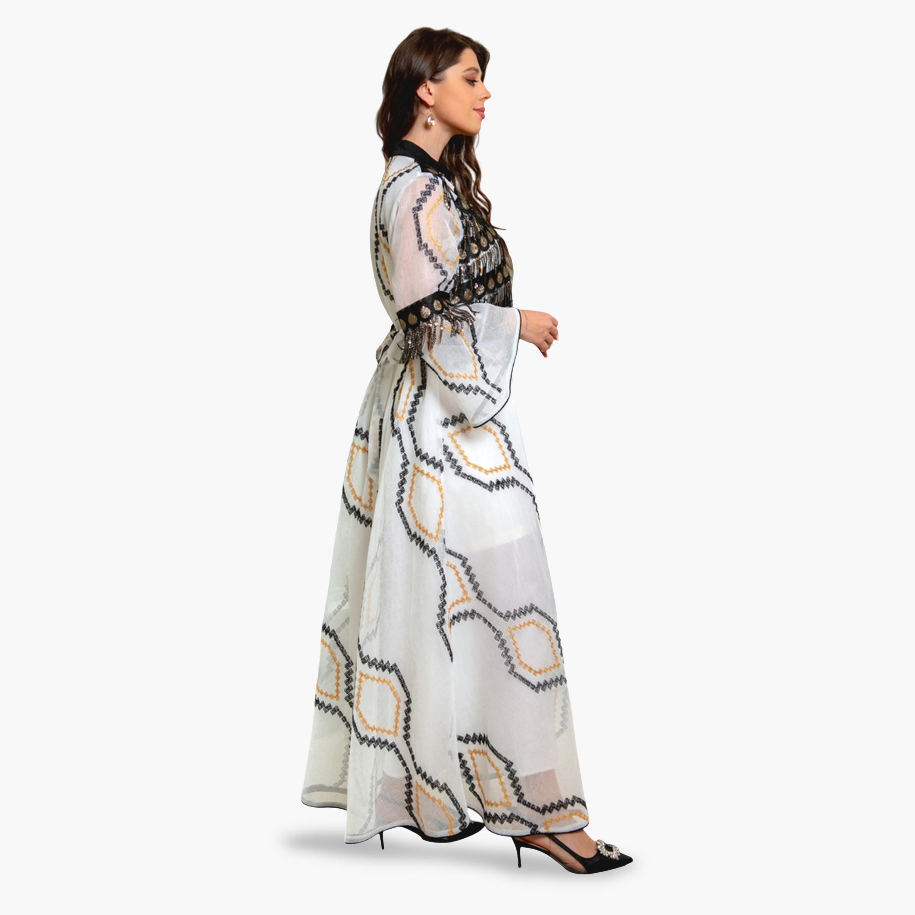 Take Two White Ankle-Length A-Line Jalabiya with Sequin and Embroidered Detail-women-arabicclothing-jalabiyas-image-3