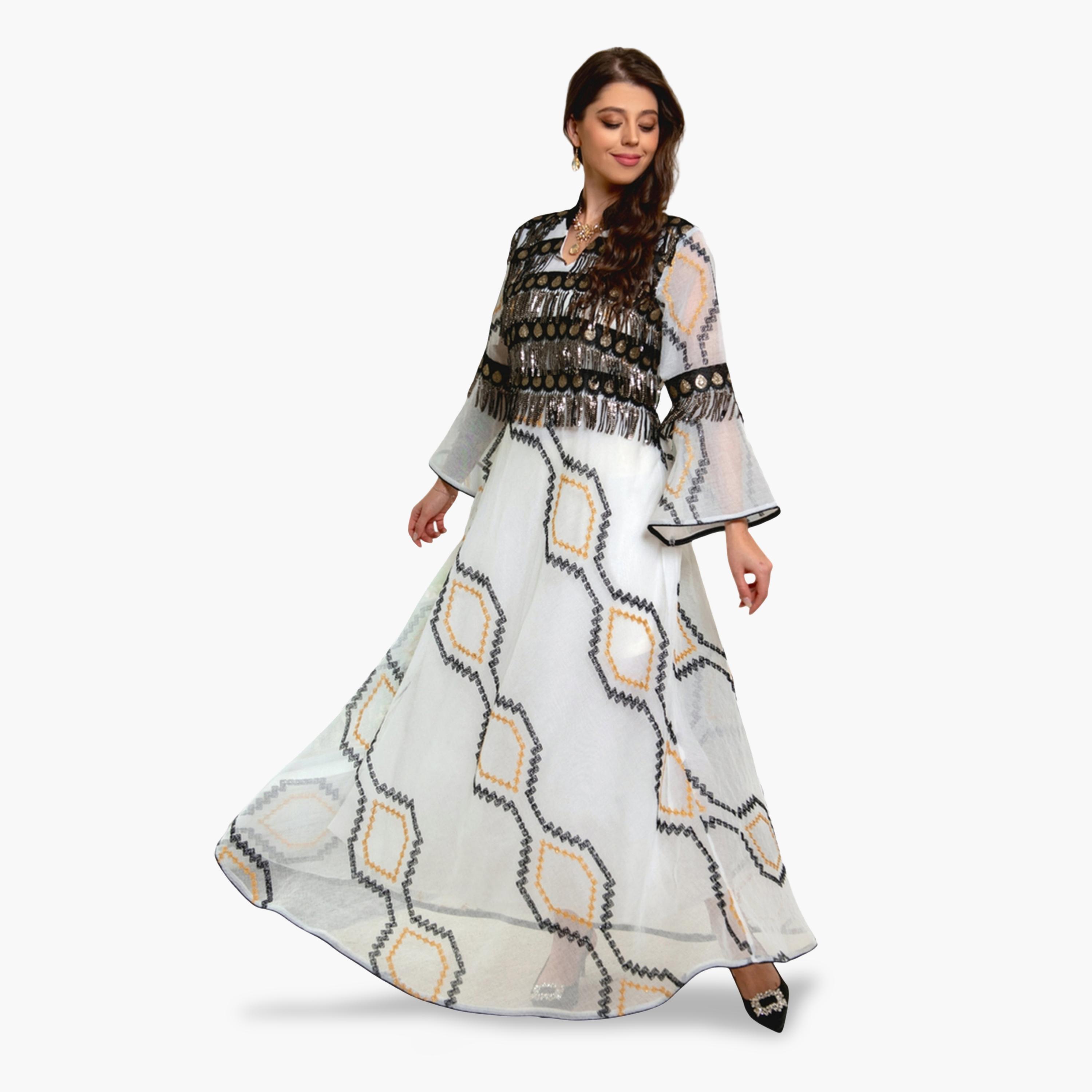Take Two White Ankle-Length A-Line Jalabiya with Sequin and Embroidered Detail-women-arabicclothing-jalabiyas-image-4