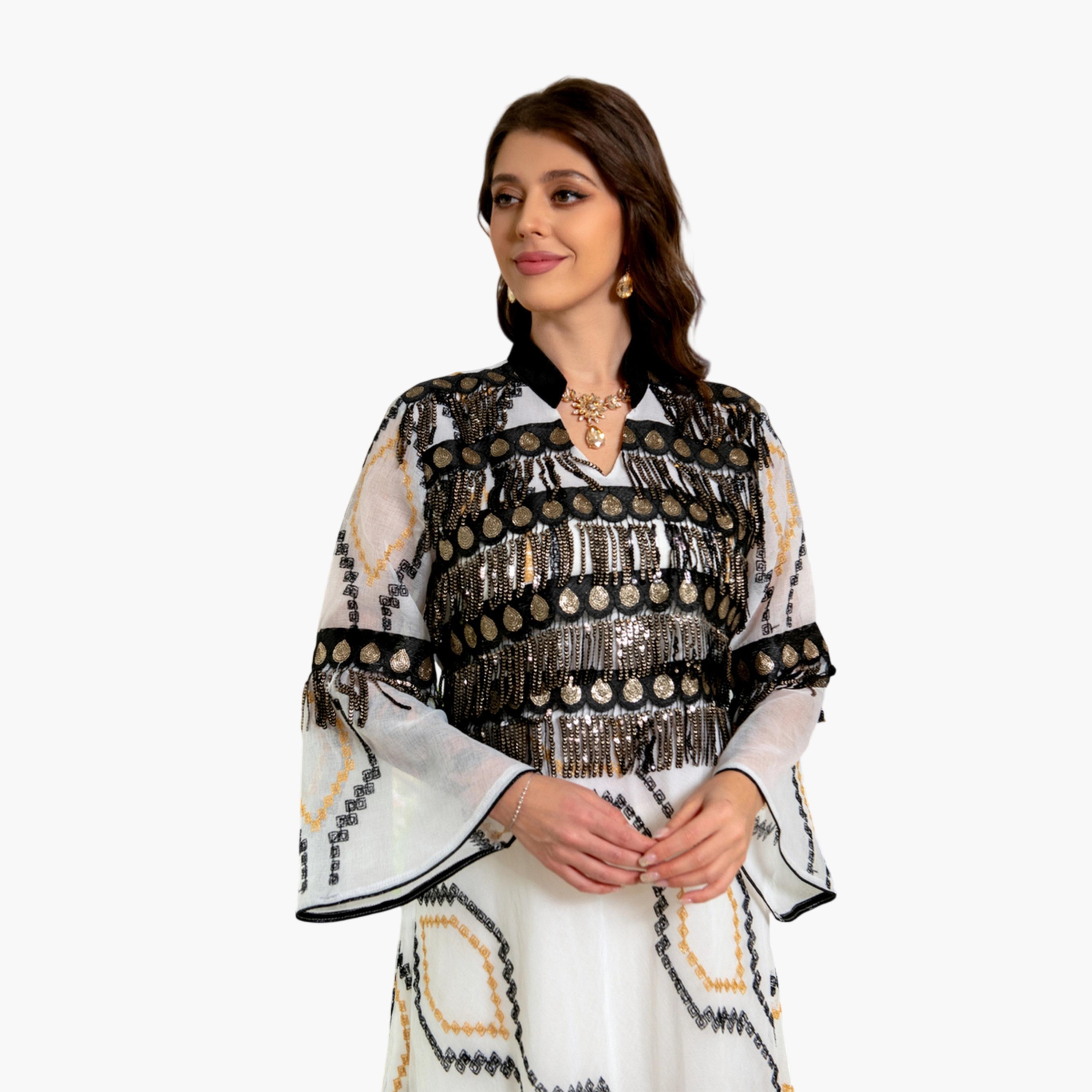 Take Two White Ankle-Length A-Line Jalabiya with Sequin and Embroidered Detail-women-arabicclothing-jalabiyas-image-5