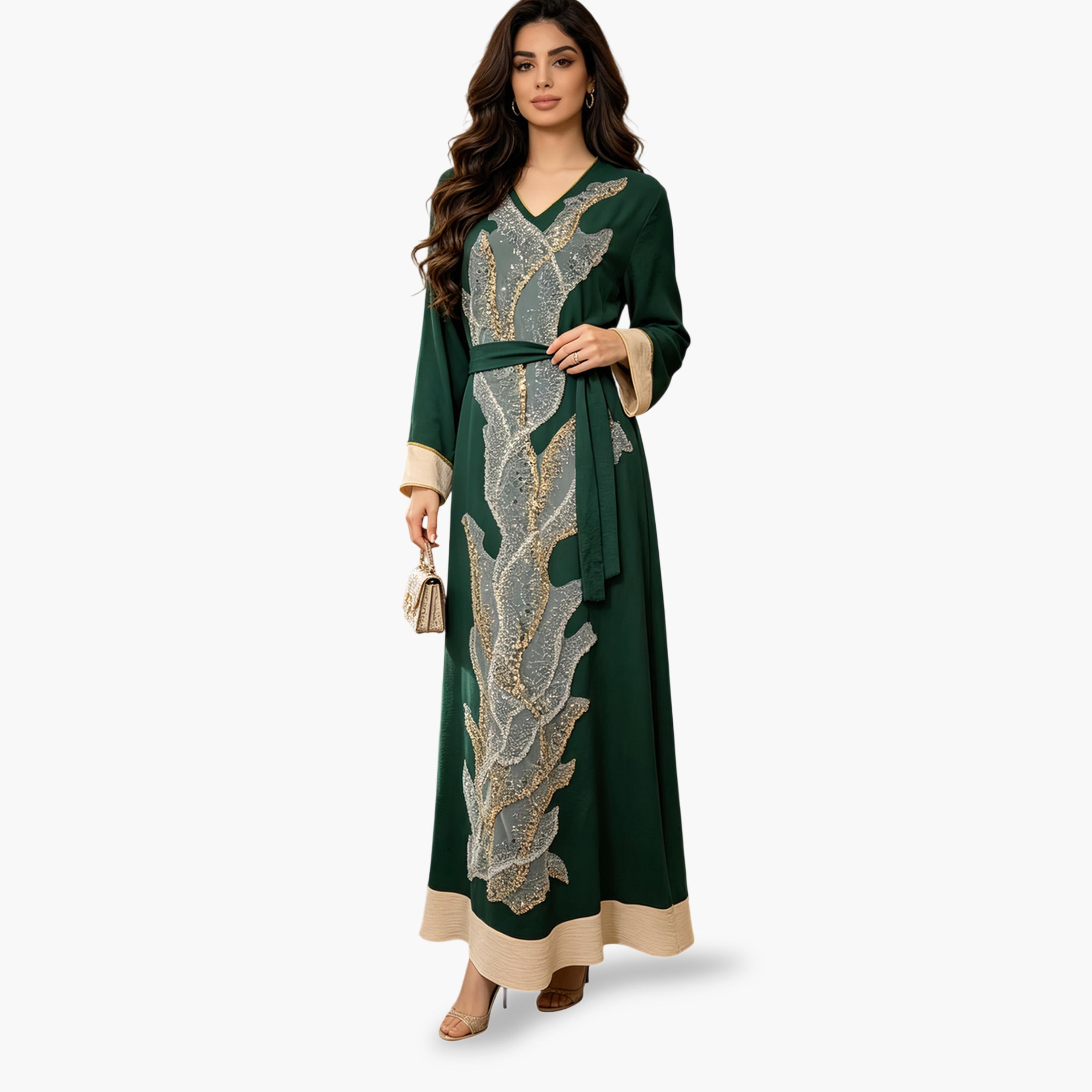 Take Two Green A-Line Jalabiya with Embroidery-women-arabicclothing-jalabiyas-image-1