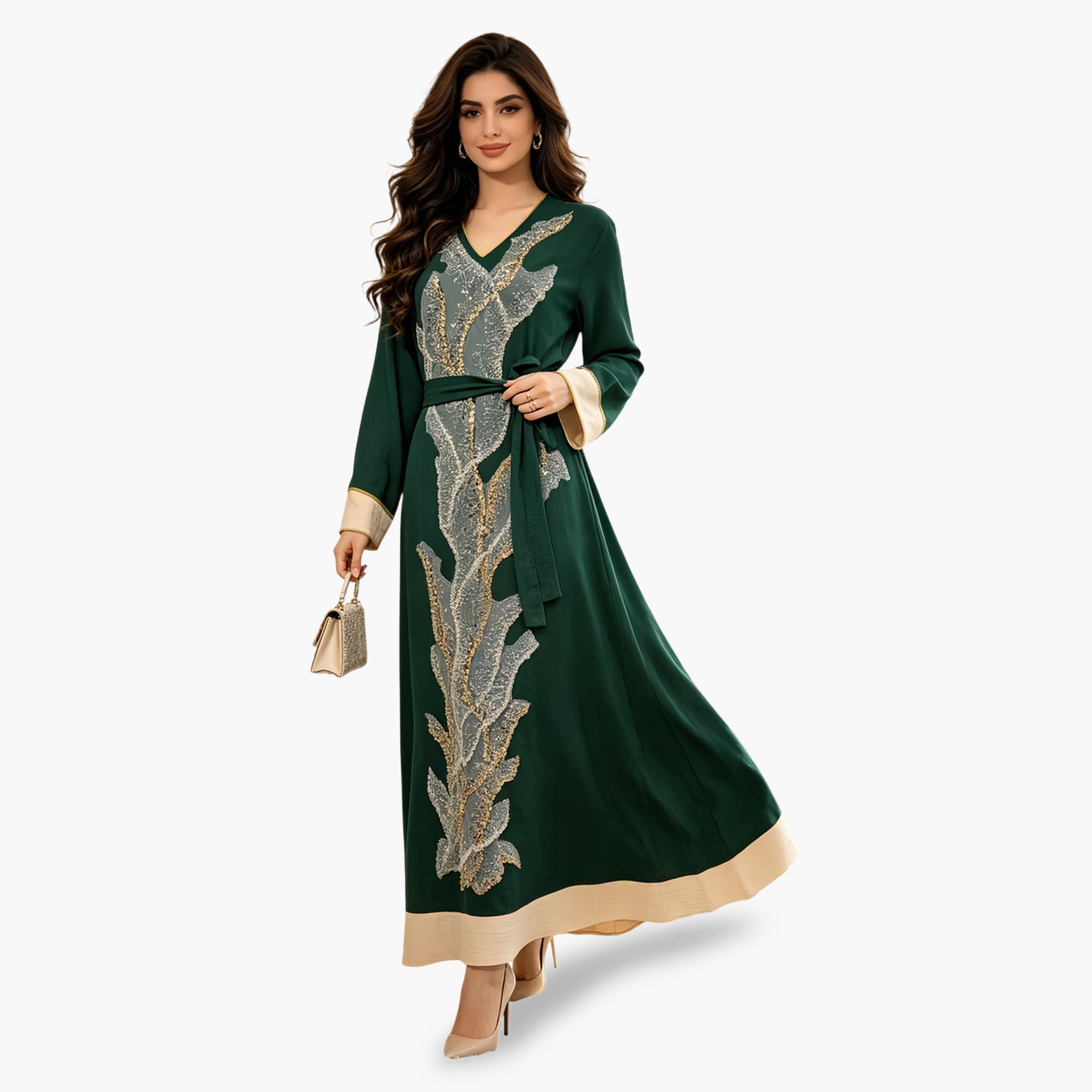 Take Two Green A-Line Jalabiya with Embroidery-women-arabicclothing-jalabiyas-image-2
