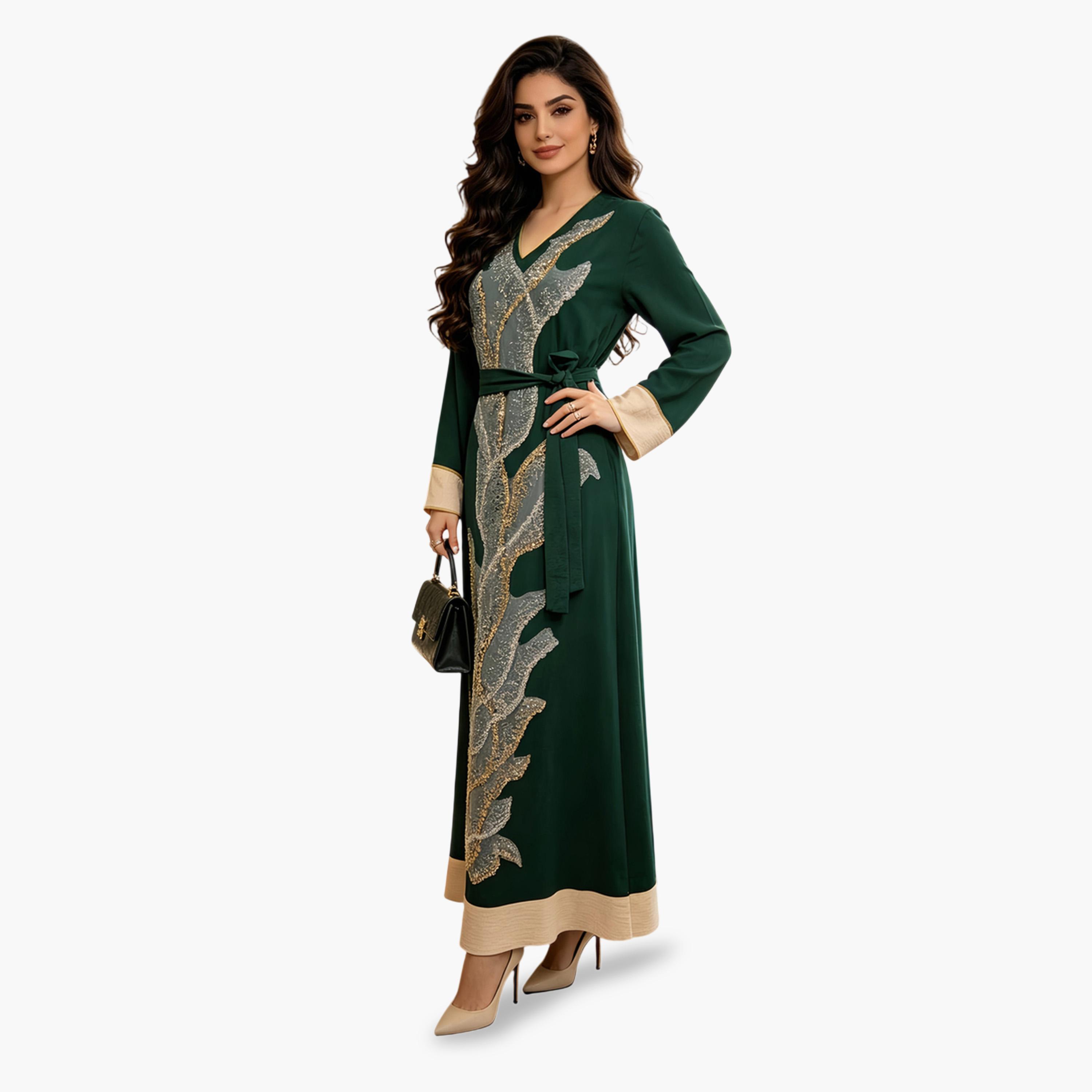 Take Two Green A-Line Jalabiya with Embroidery-women-arabicclothing-jalabiyas-image-3